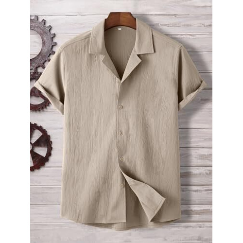 TAGDO Men's Regular Fit Casual Shirt (Popcorn-5171-Cream-M)
