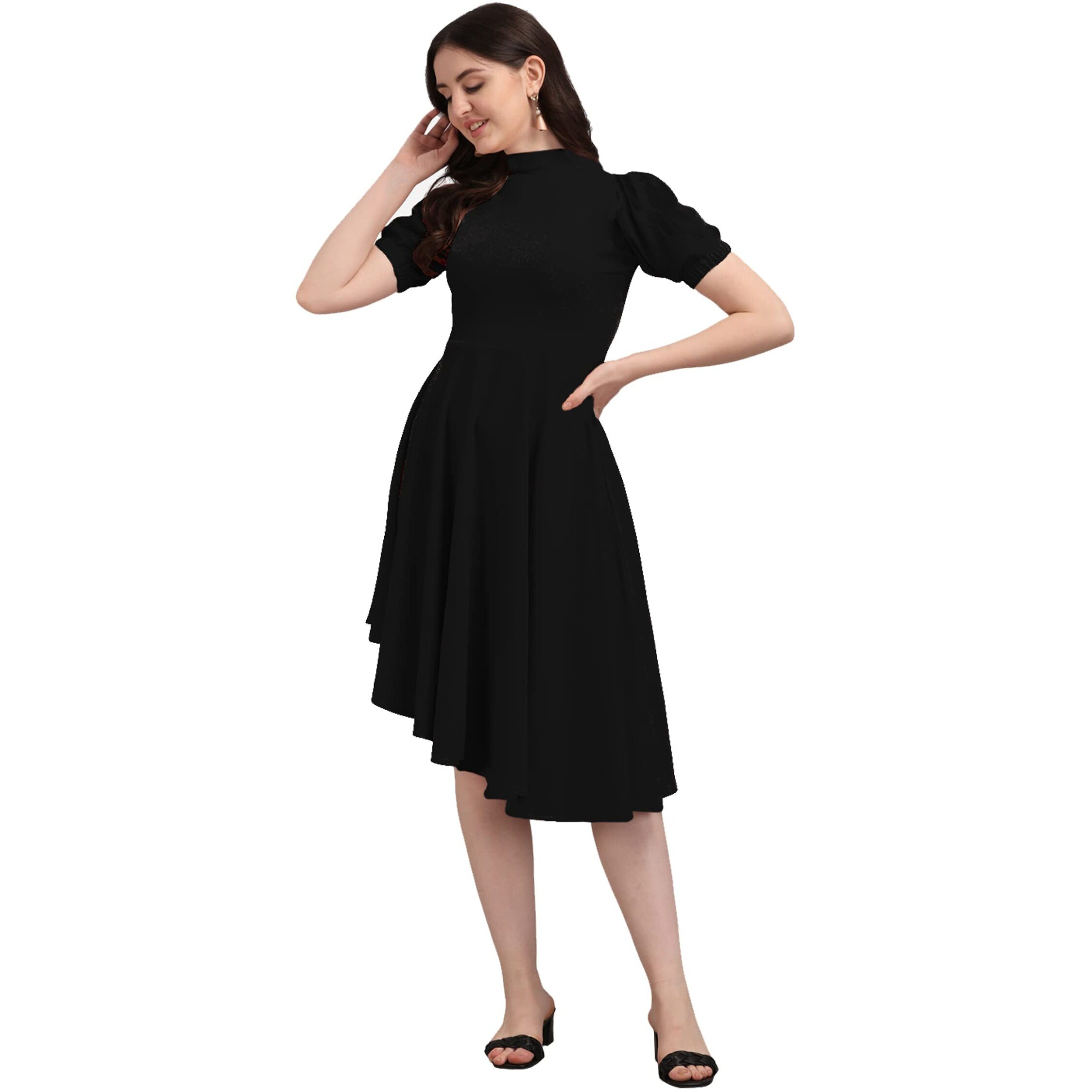 PURVAJA Women's Corduroy Fit and Flare Knee-Length Dress Ruby-063-BL-Large_Black