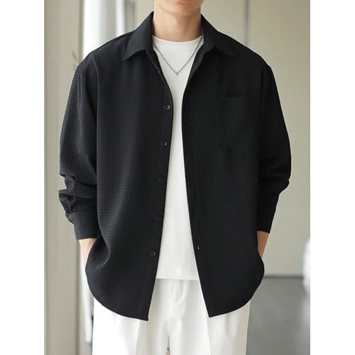 GRECIILOOKS Mens Streetwear Polycotton Regular Fit Shirt (Black, Medium)