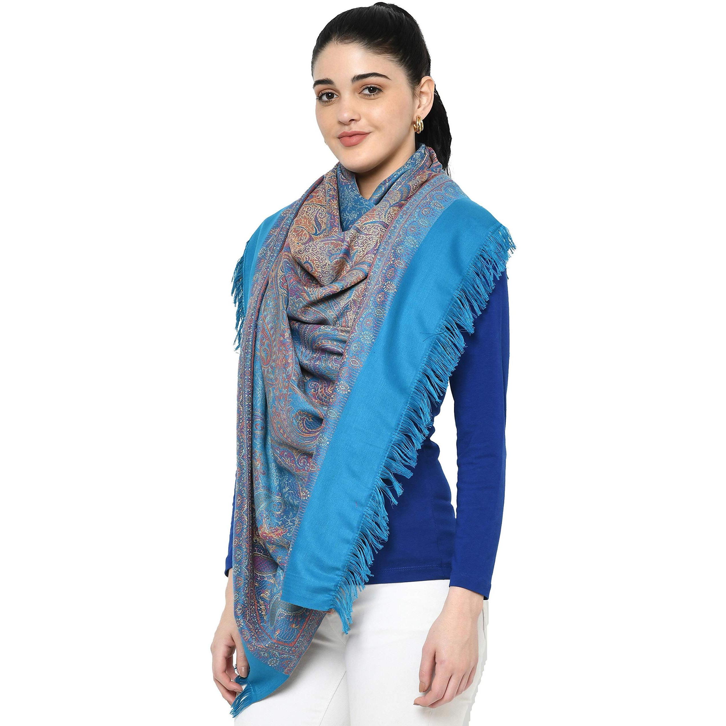 Weavers Villa - Women's Faux Pashmina Silk Paisley Design Shawls, Stoles (Sky Blue), 100cm X 200cm