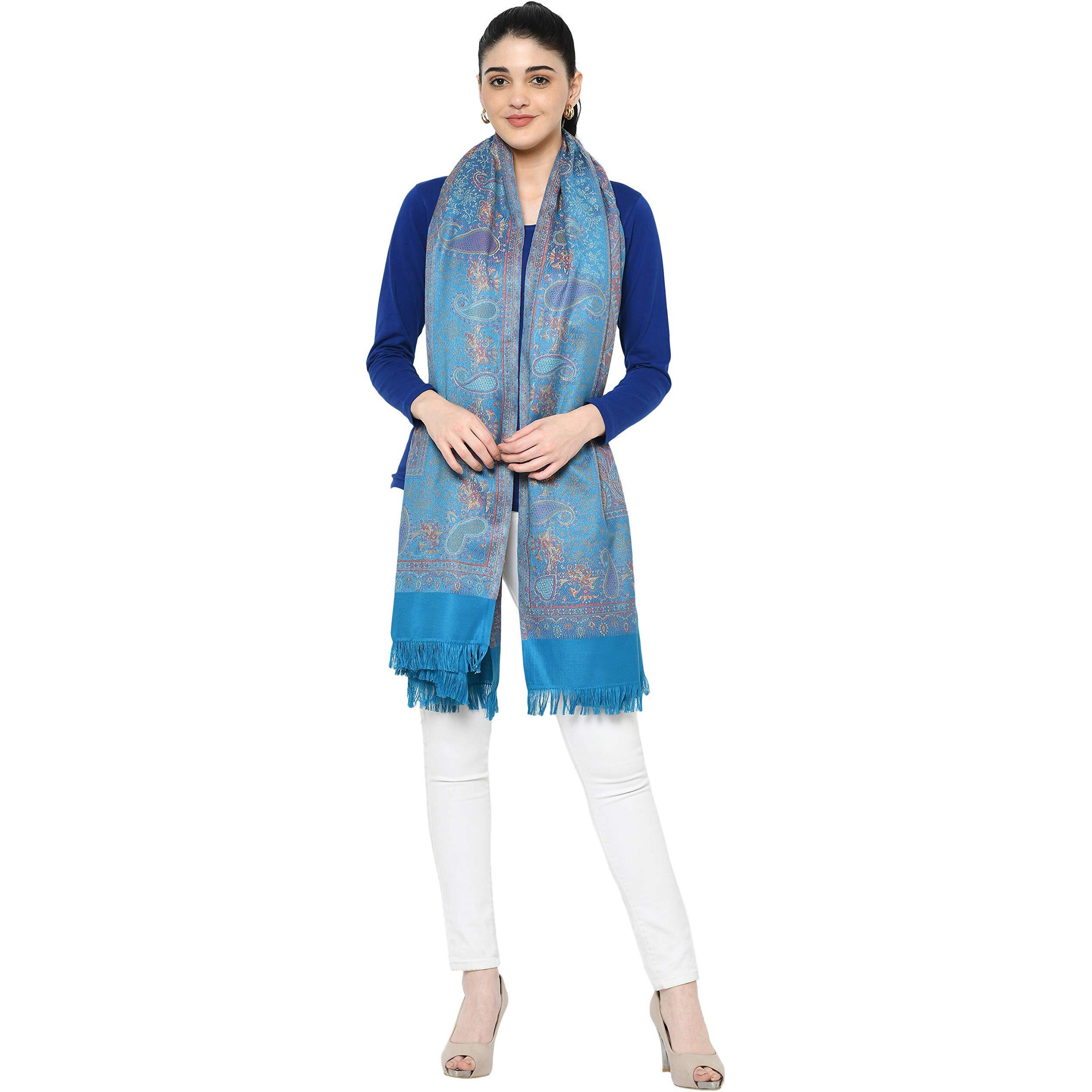 Weavers Villa - Women's Faux Pashmina Silk Paisley Design Shawls, Stoles (Sky Blue), 100cm X 200cm