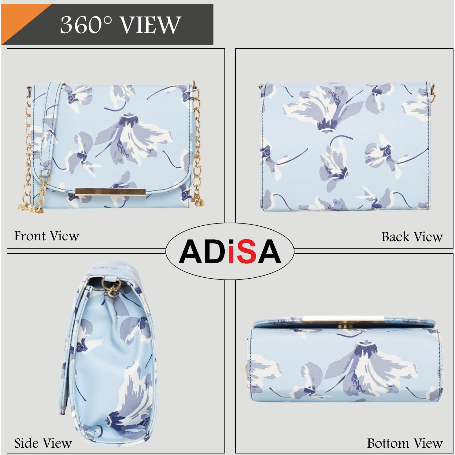 ADISA Women Girls Floral Print Sling Bag (SL5072-SKY_Sky Blue)
