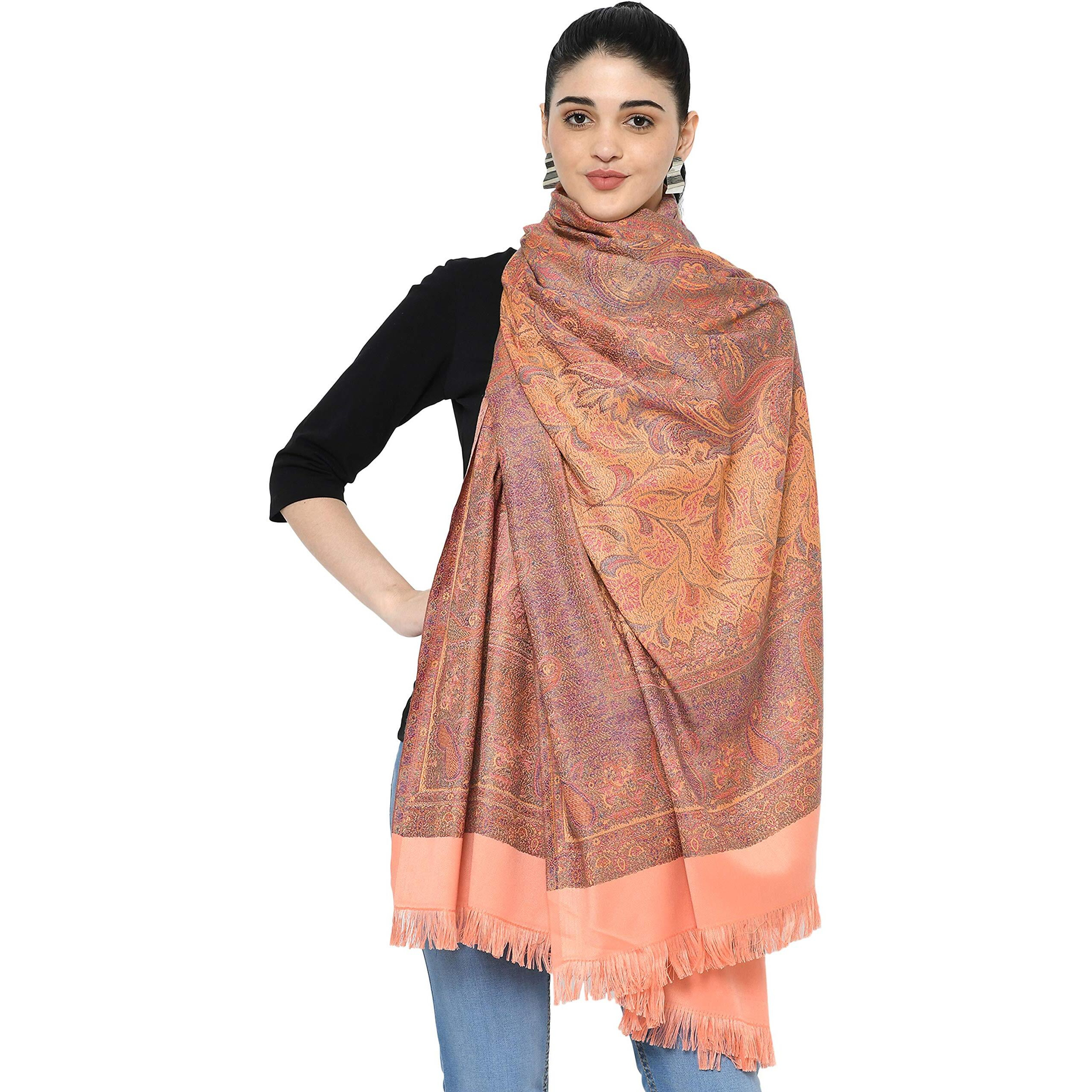 Weavers Villa - Women's Faux Pashmina Silk Paisley Design Shawls, Stoles (Peach), 100cm X 200cm