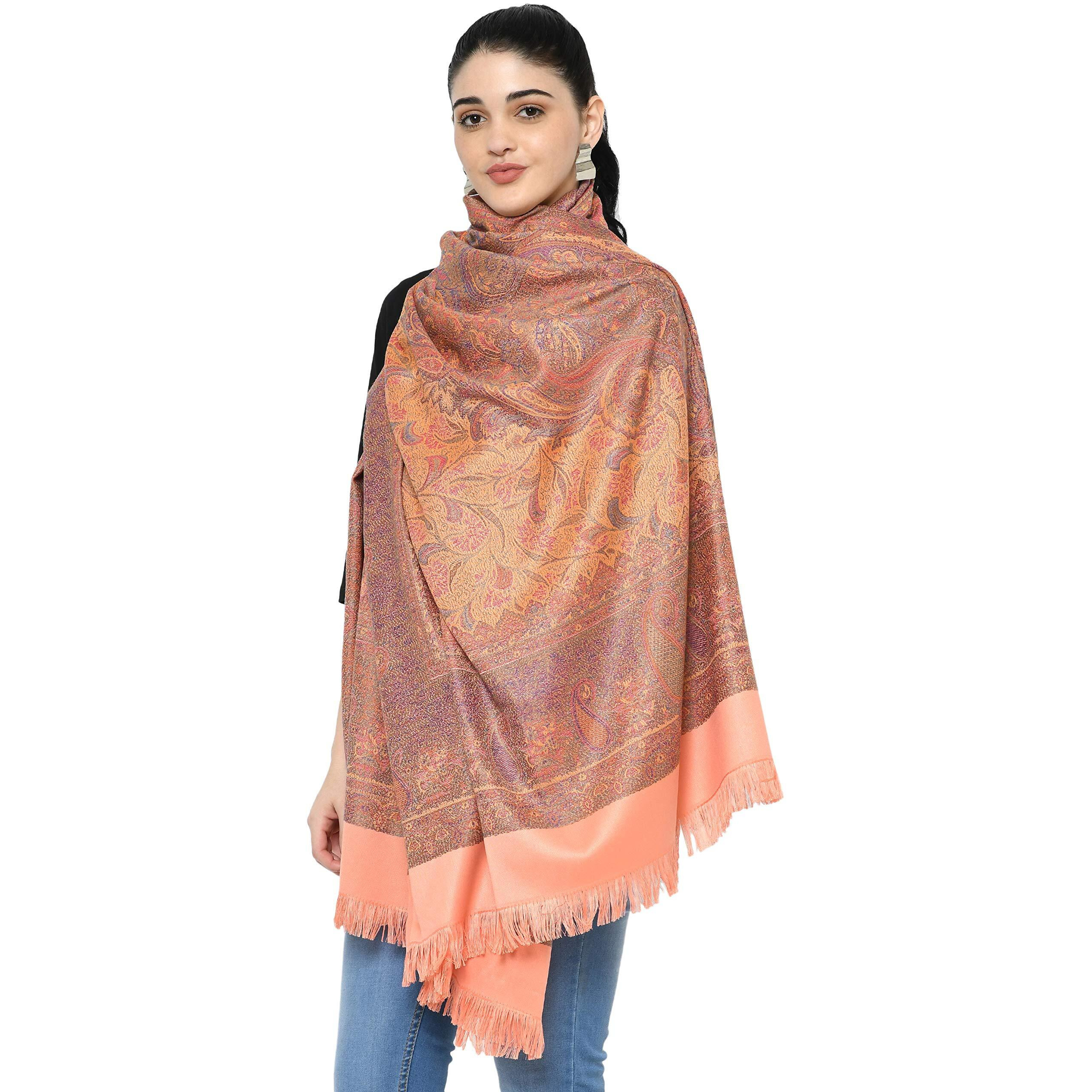 Weavers Villa - Women's Faux Pashmina Silk Paisley Design Shawls, Stoles (Peach), 100cm X 200cm