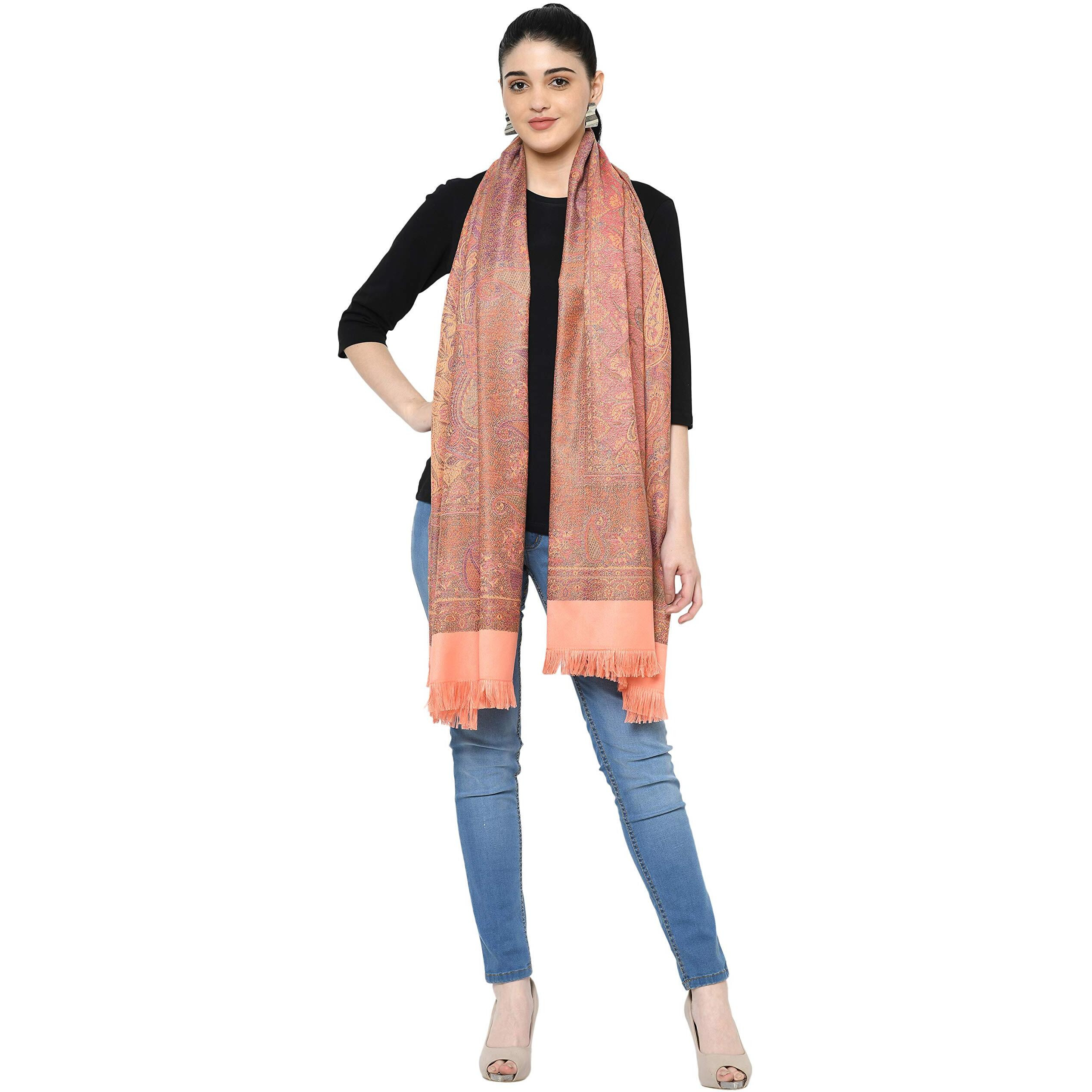 Weavers Villa - Women's Faux Pashmina Silk Paisley Design Shawls, Stoles (Peach), 100cm X 200cm