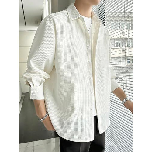 Leriya Fashion Textured Shirts for Men || Casual Shirt for Men || Shirt for Men|| Men Stylish Shirt || Men Fancy Shirt || Men Full Sleeve Shirt || Plain Shirts for Men (Medium, White)
