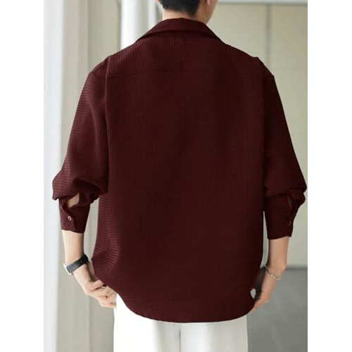 GRECIILOOKS Mens Casual Polycotton Regular Fit Shirt (Maroon, Medium)