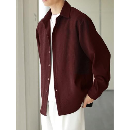 GRECIILOOKS Mens Casual Polycotton Regular Fit Shirt (Maroon, Medium)