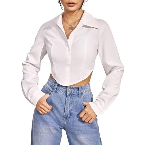 GRECIILOOKS Solid Regular Fit Long Tops Oversized Shirt for Women (GL-W1915_White S)