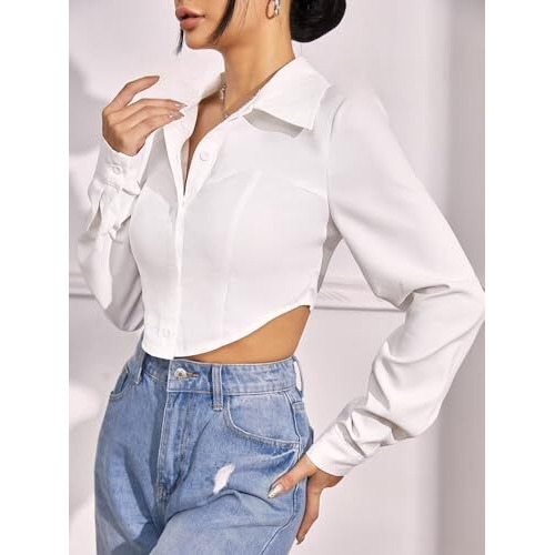 GRECIILOOKS Solid Regular Fit Long Tops Oversized Shirt for Women (GL-W1915_White S)