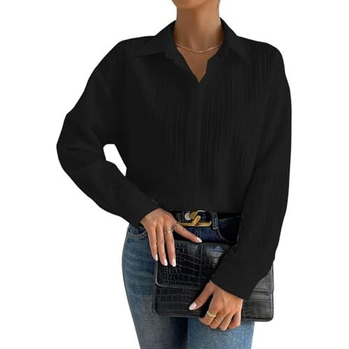 GRECIILOOKS Solid Regular Fit Long Tops Oversized Shirt for Women (GL-W1929_Black L)