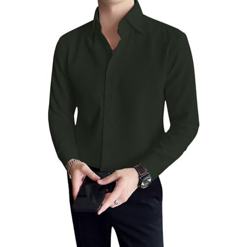 GRECIILOOKS Mens Casual Polycotton Regular Fit Shirt (Green, X-Large)