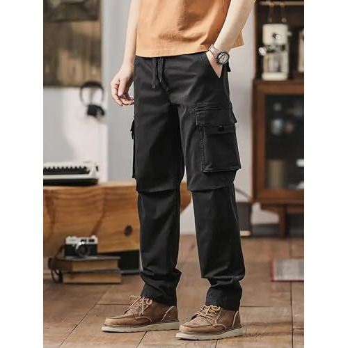 Lymio Men Cargo || Men Cargo Pants || Men Cargo Pants Cotton || Cargos for Men (Cargo-54-57) (in, Alpha, M, Black)