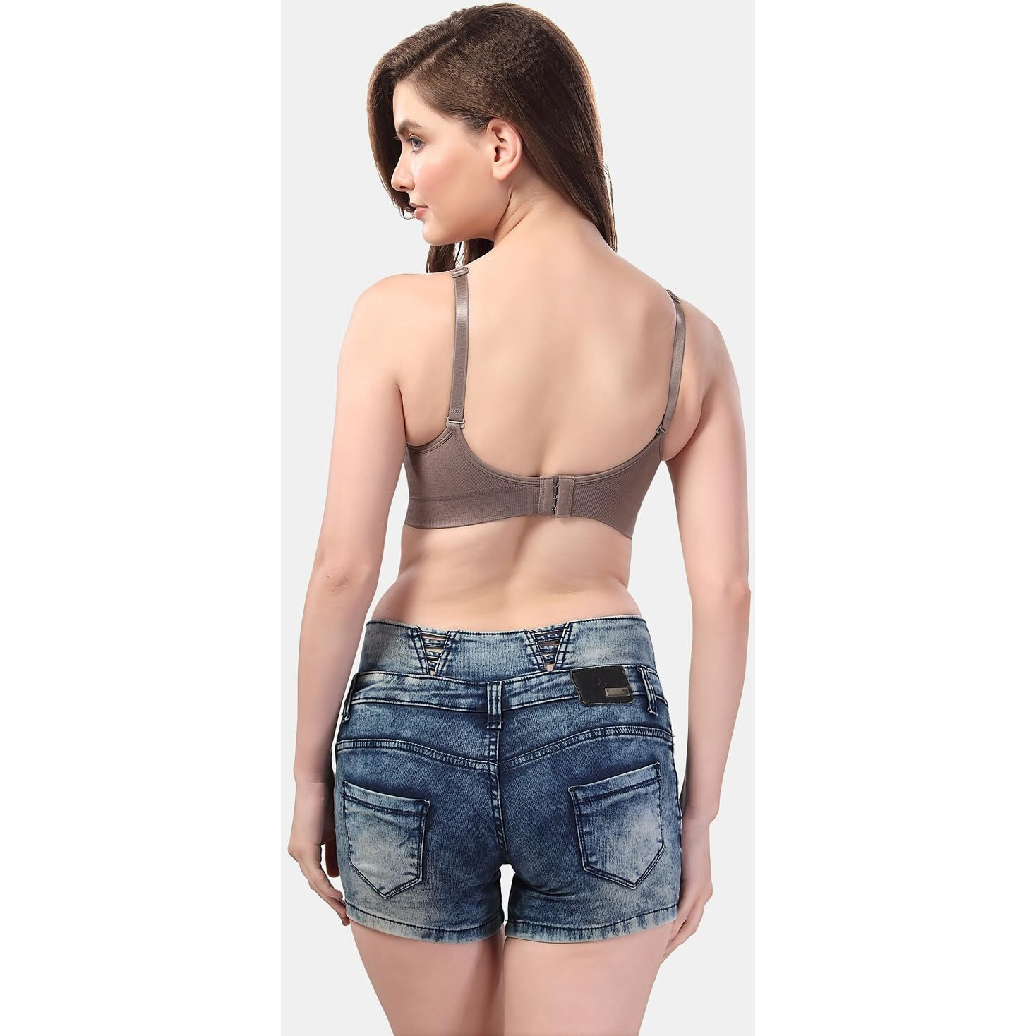 Fabme Women's Nylon-Spandex Wire Free Casual Full-Coverage Bra (BR0278_Chocolate_L)