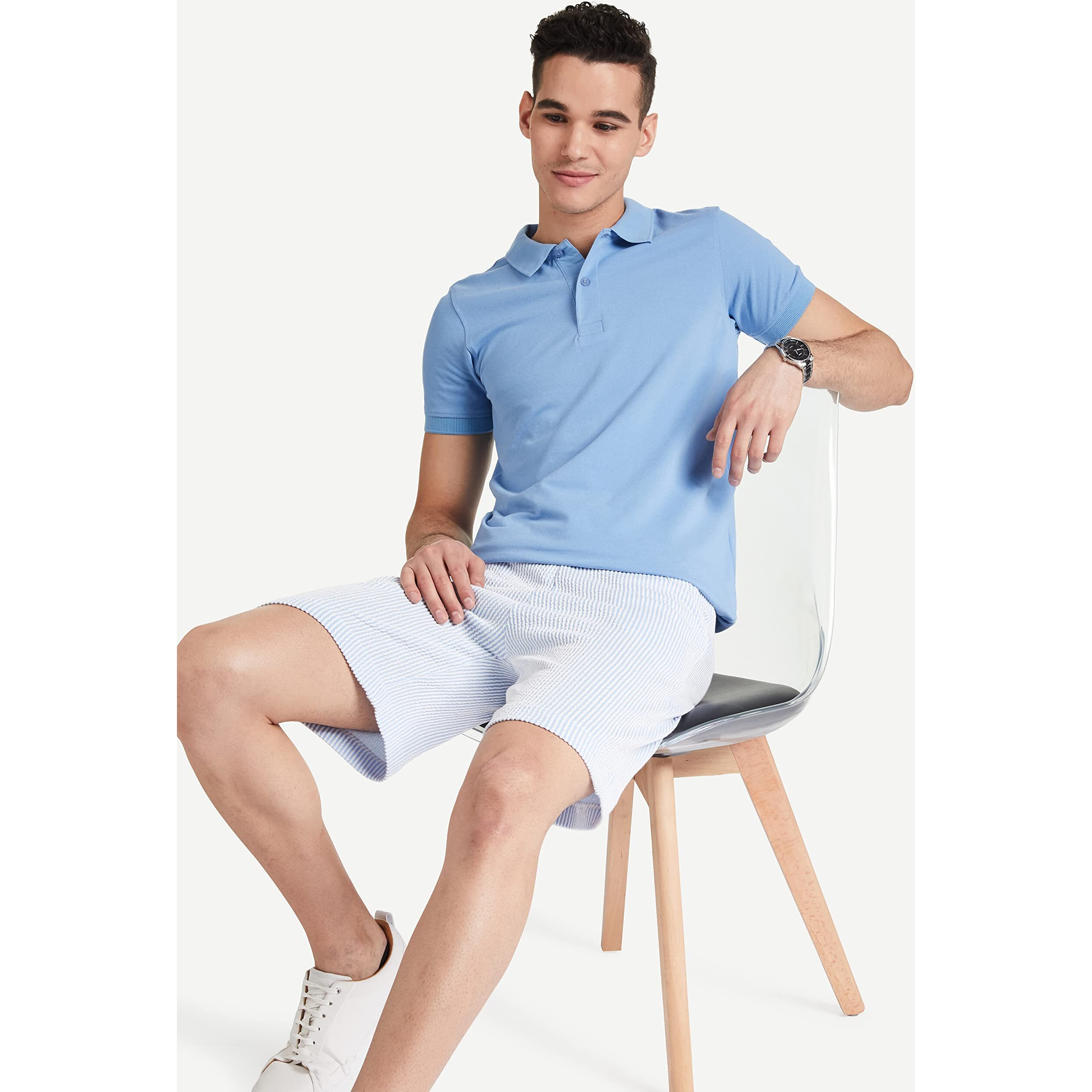 Amazon Brand - Symbol Men's Solid Cotton Rich Polo T Shirt | Collar Tshirts | Half Sleeves | Plain-Regular Fit (Sky blue_L) (Available in Plus Size)