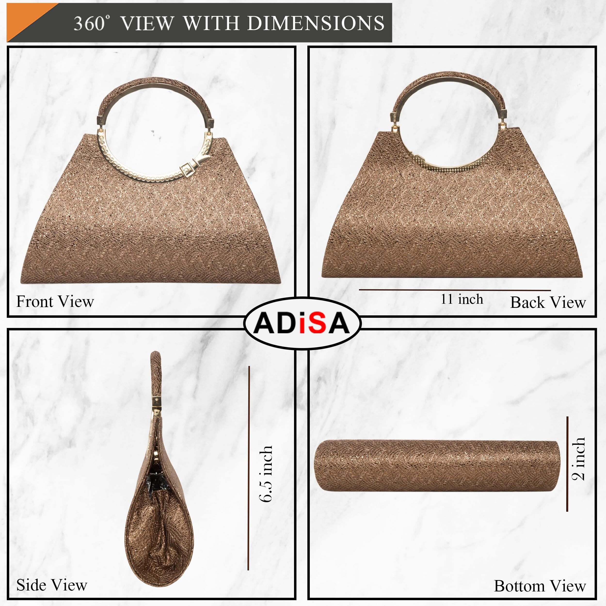 ADISA Women Girls Clutch Bag Purse Handbag Wedding Bridal (Copper)