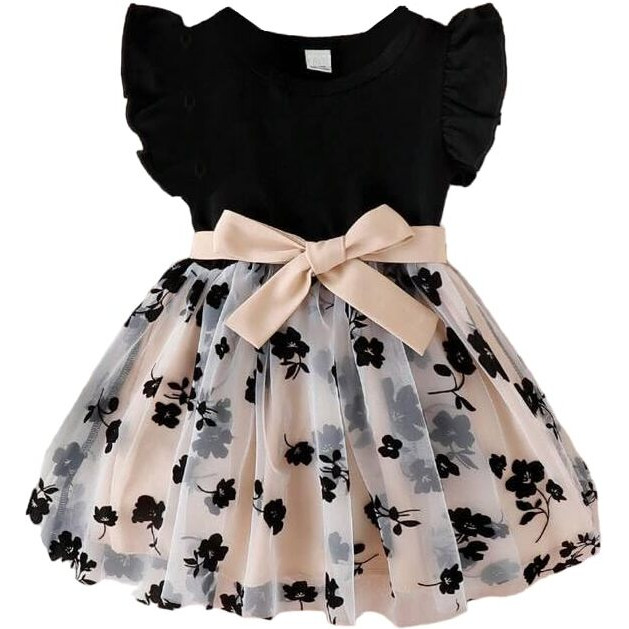 TAGAS Baby-Girl's Net Fit and Flare Knee-Length Dress (KD-134-CREAM-2_Cream_2 3 Years)