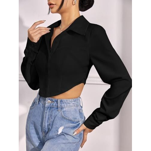 GRECIILOOKS Solid Regular Fit Long Tops Oversized Shirt for Women (GL-W1915_Black M)