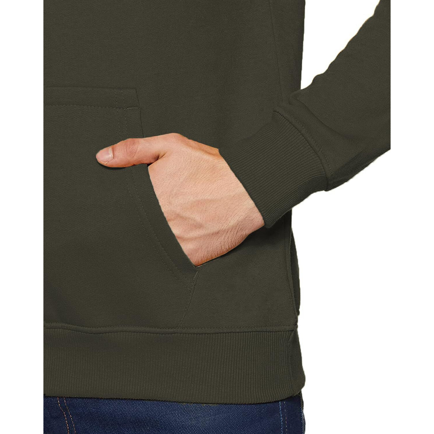 ADRO Men's Cotton Neck Hooded Sweatshirt (H21-M-BYO-OL_Olive_L)