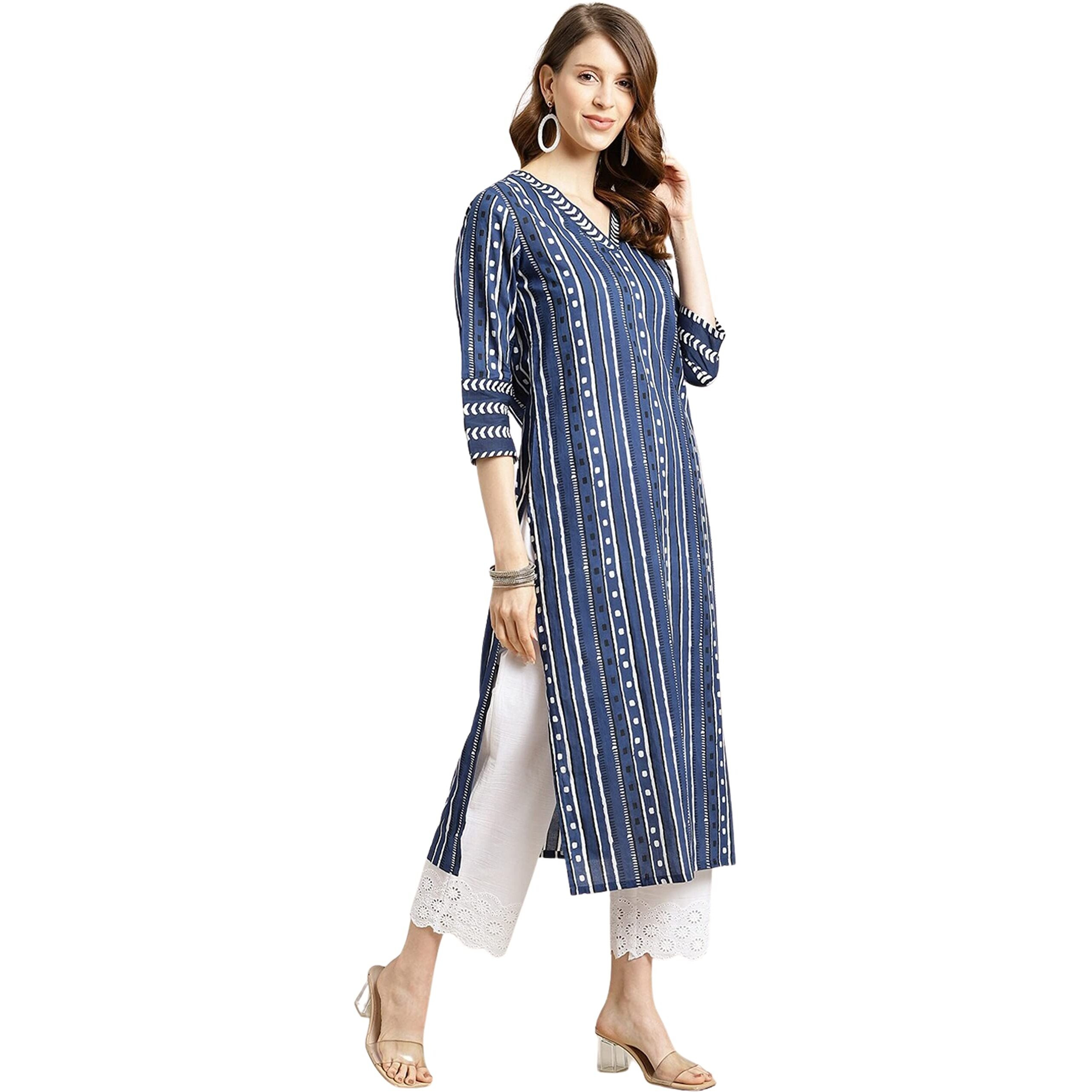 rytras Women's Cotton Printed Straight Kurti (XX-Large) Blue