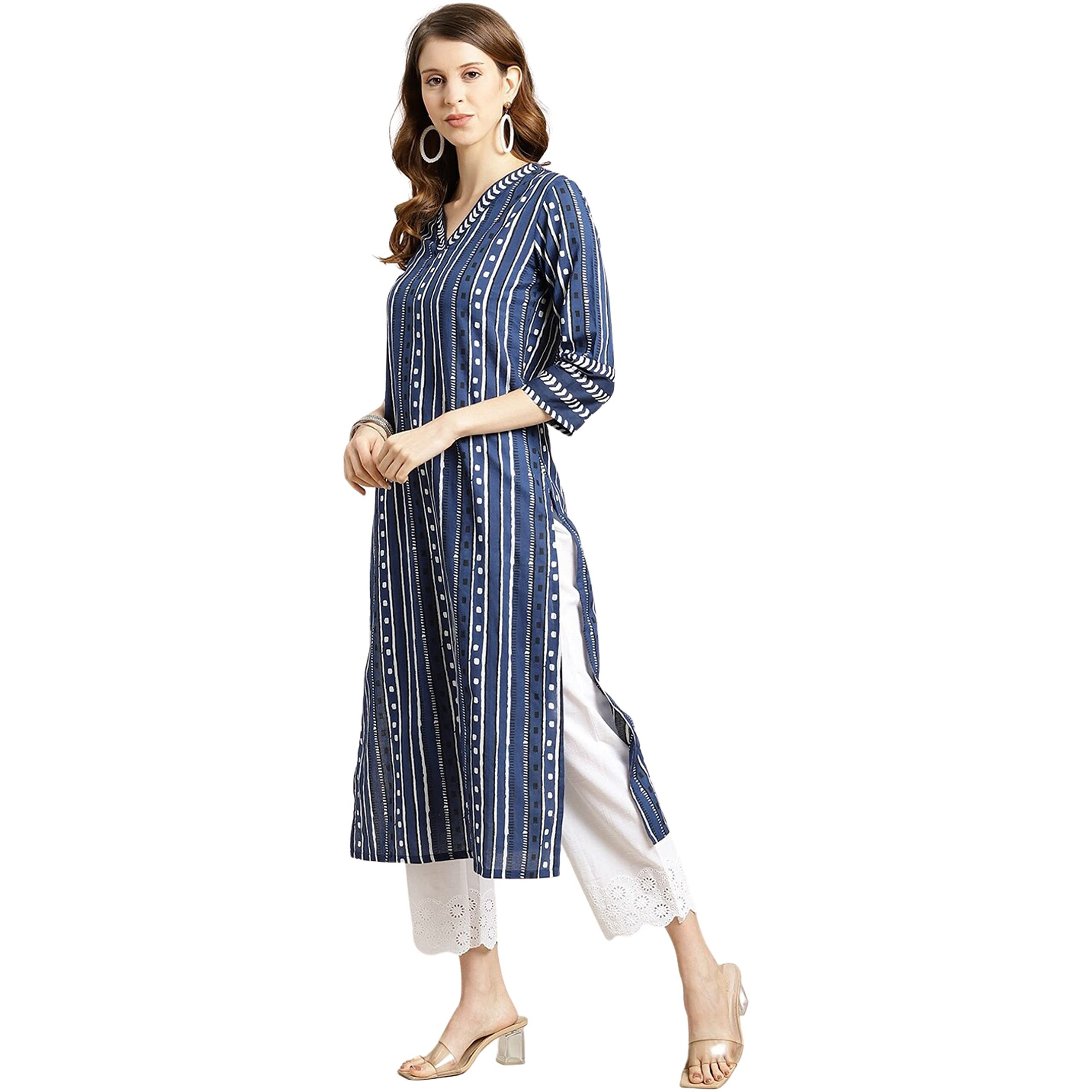 rytras Women's Cotton Printed Straight Kurti (XX-Large) Blue
