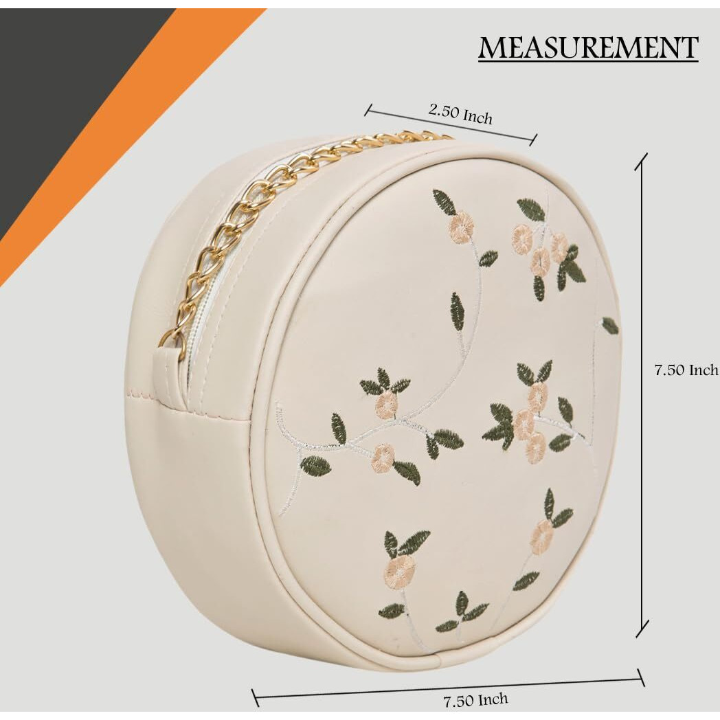 ADISA women girls round embroided sling bag (Off White)