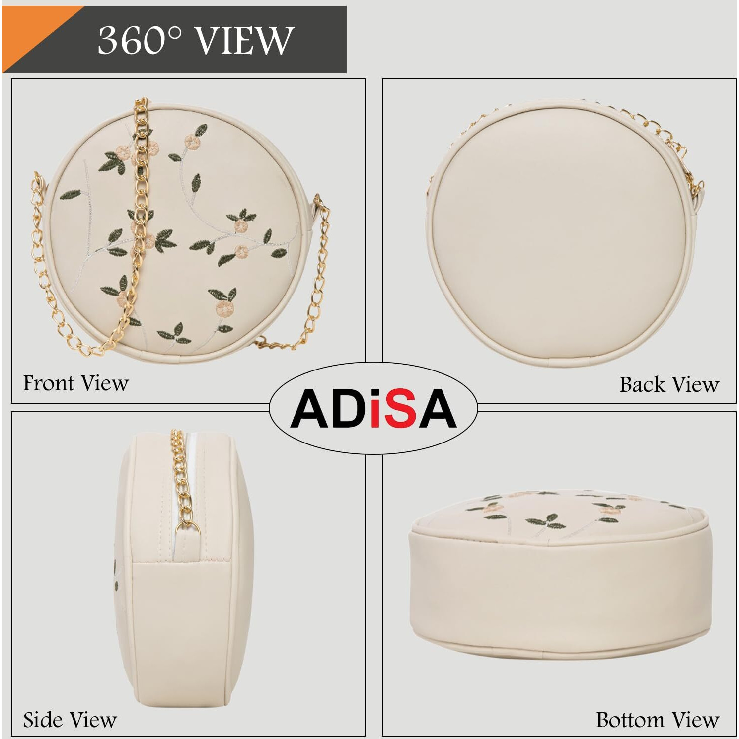 ADISA women girls round embroided sling bag (Off White)