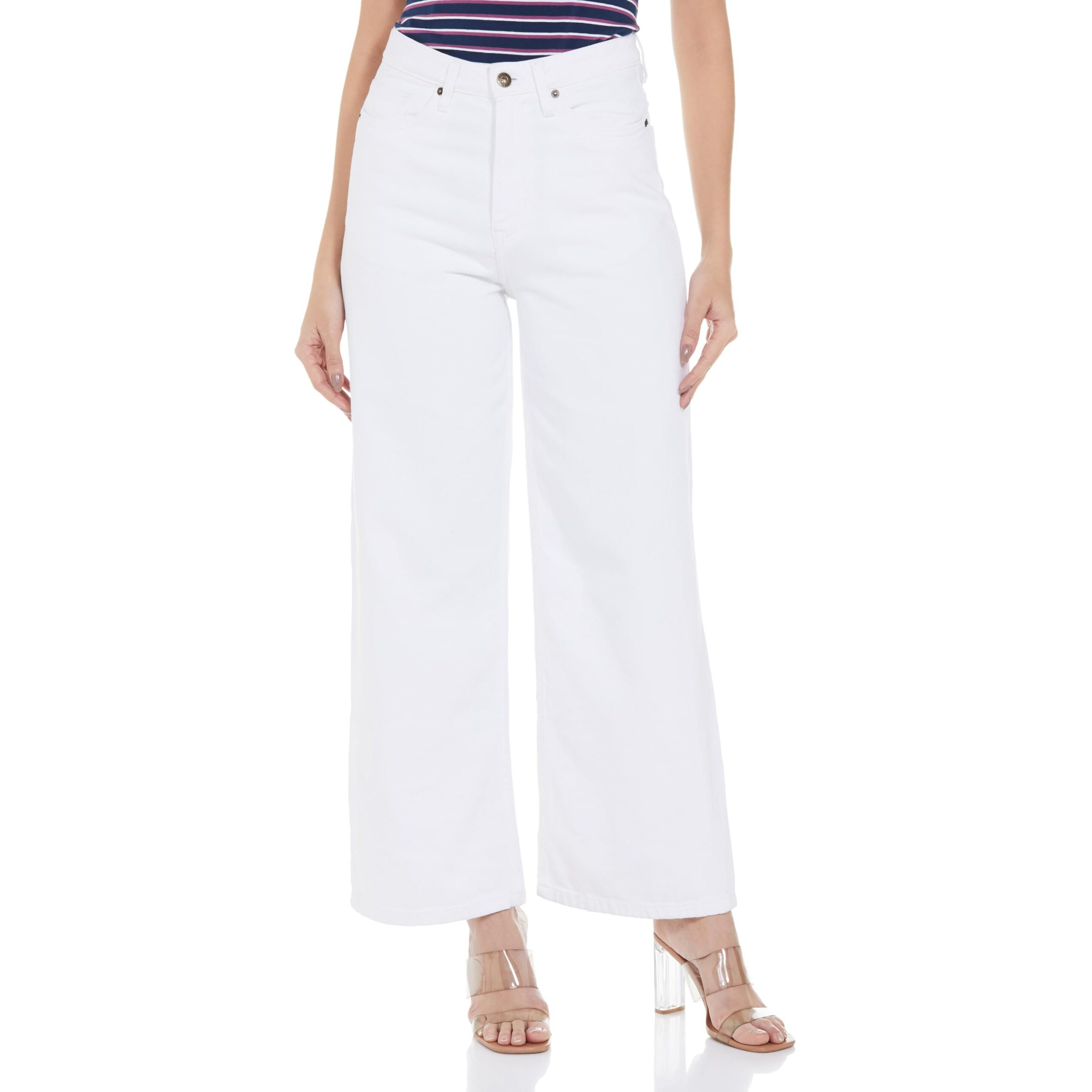 Amazon Brand - Symbol Women's Wide Leg High Rise Full Length Jeans (INK-R-AW23-WJNS-008_White_30)