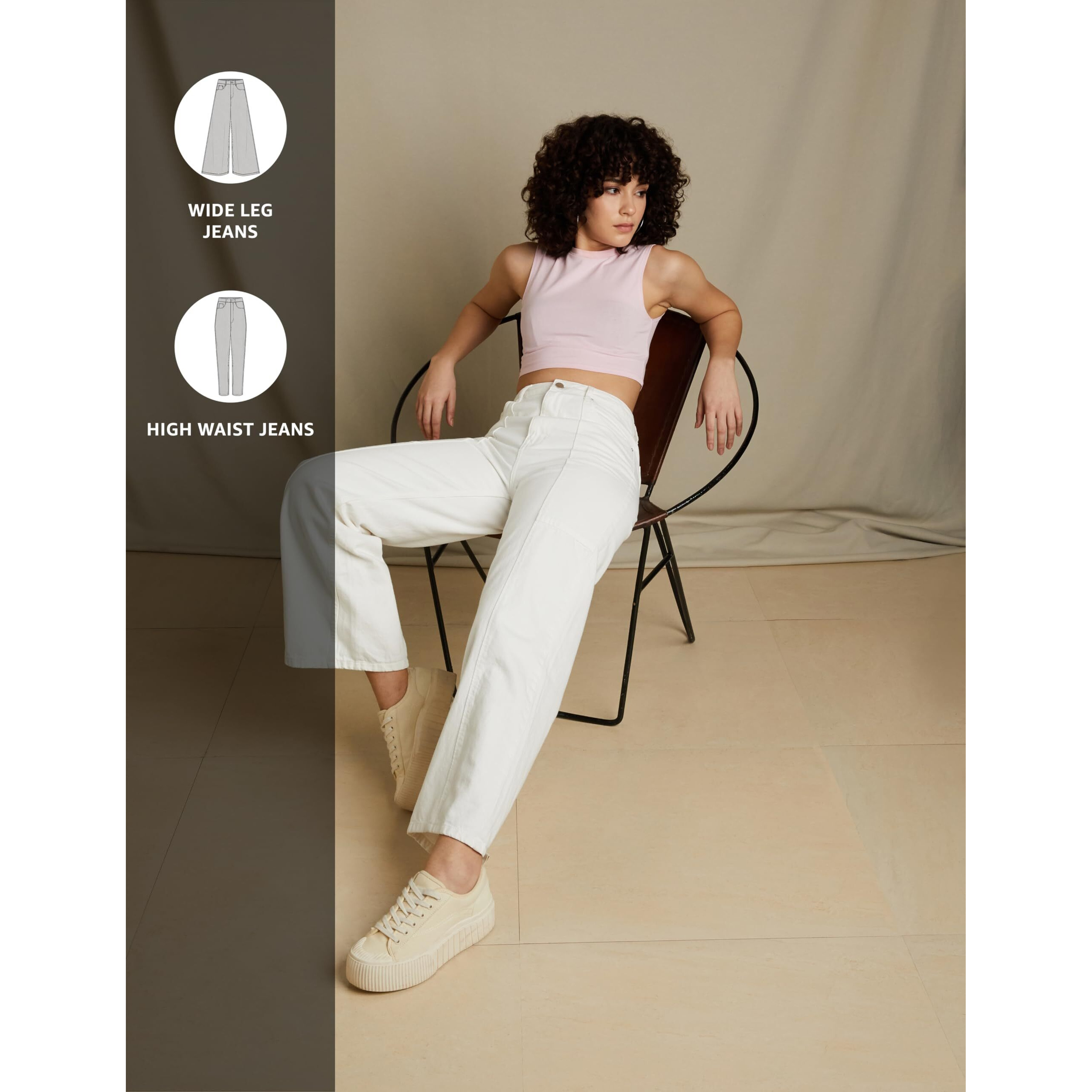 Amazon Brand - Symbol Women's Wide Leg High Rise Full Length Jeans (INK-R-AW23-WJNS-008_White_30)