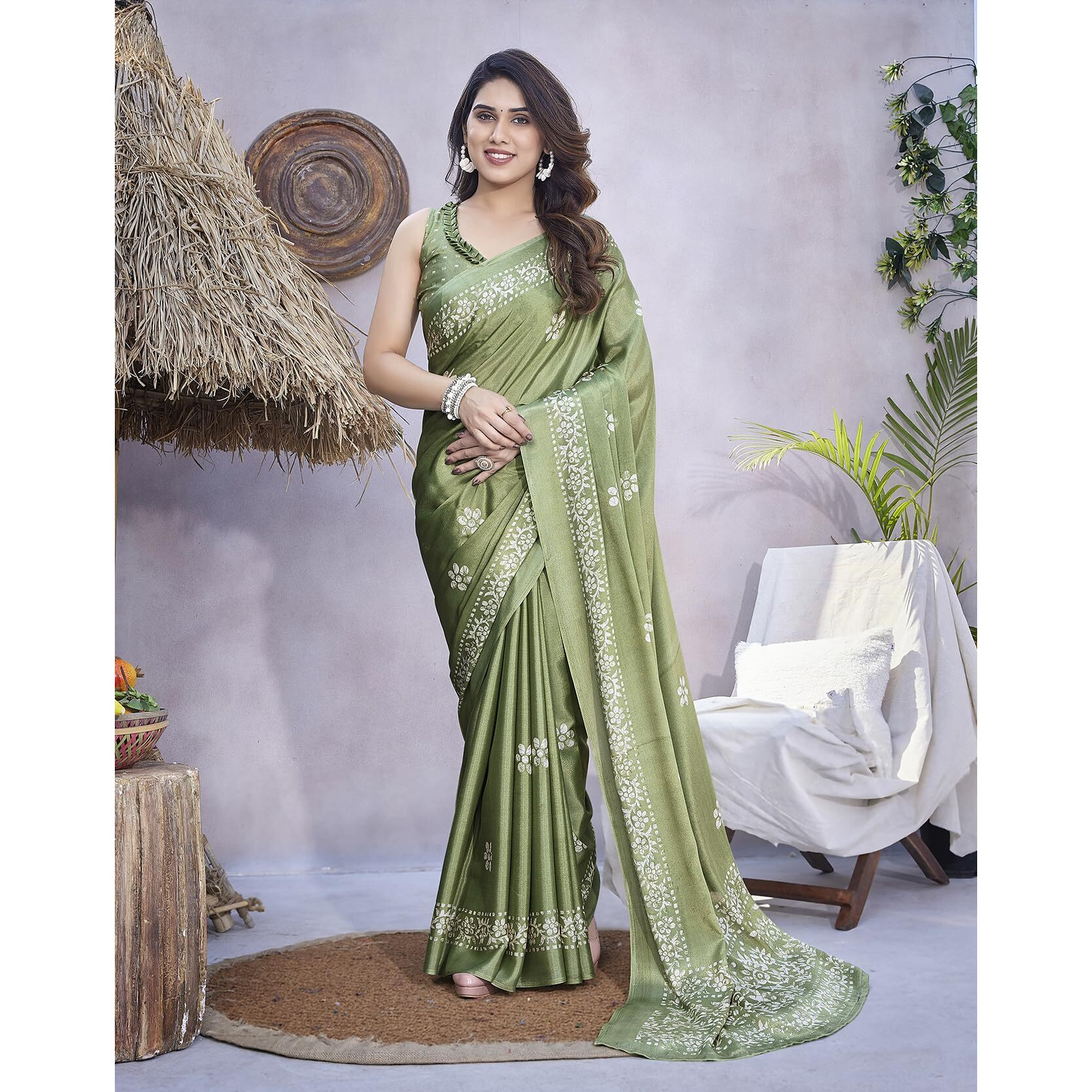 Yashika Women's Elegant Chiffon Saree with Blouse Material - Embrace Trendy Style and Timeless Elegance in this Exquisite Attire (AZ-YS-P1-UTISHA PISTA)