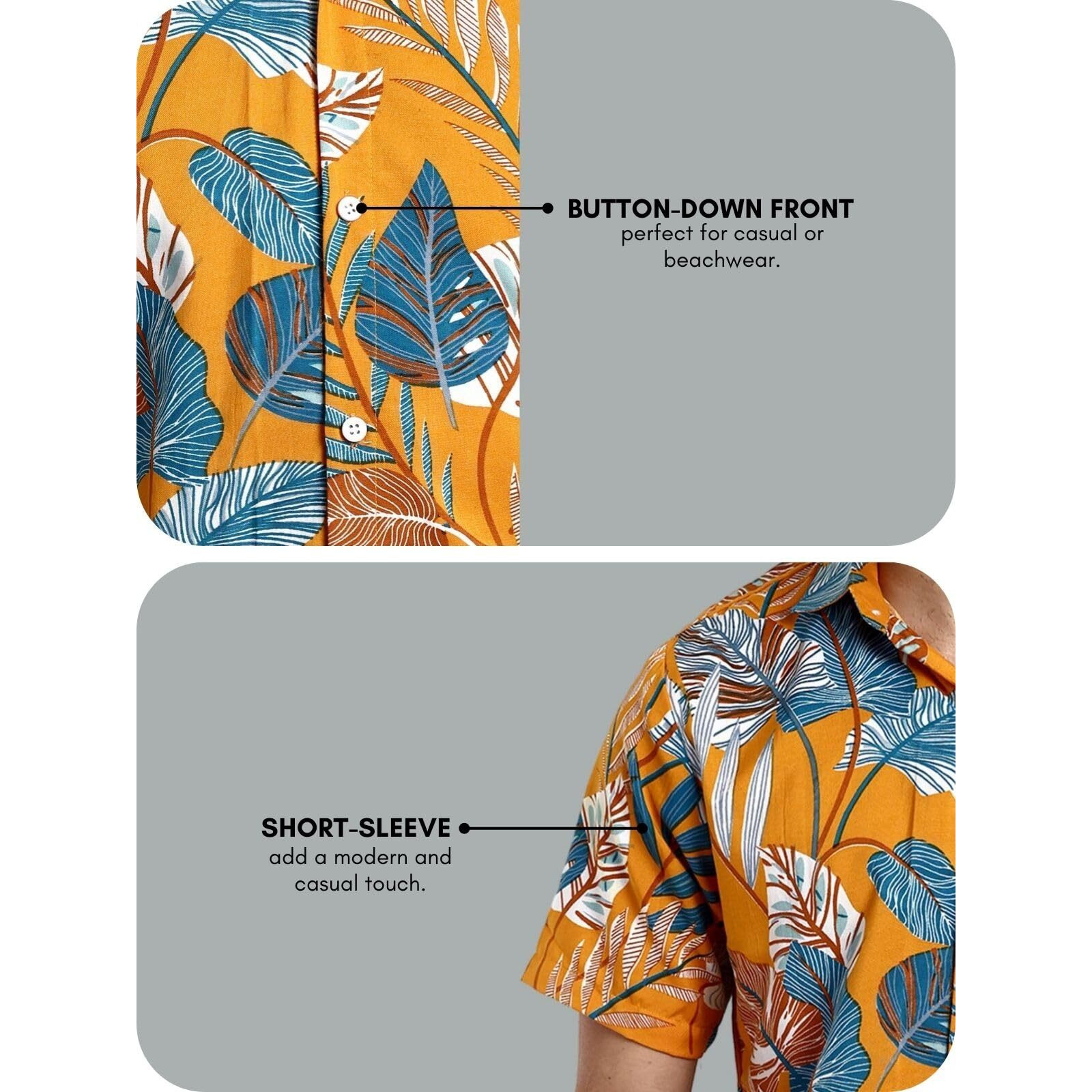 Leriya Fashion Shirts for Men || Soft Rayon Multi Printed Casual Shirts for Boys || Spread Collar || Short Sleeve || Summer Wear || Beach Wear Shirt for Men || Fancy Shirts for Men (Medium, Yellow)