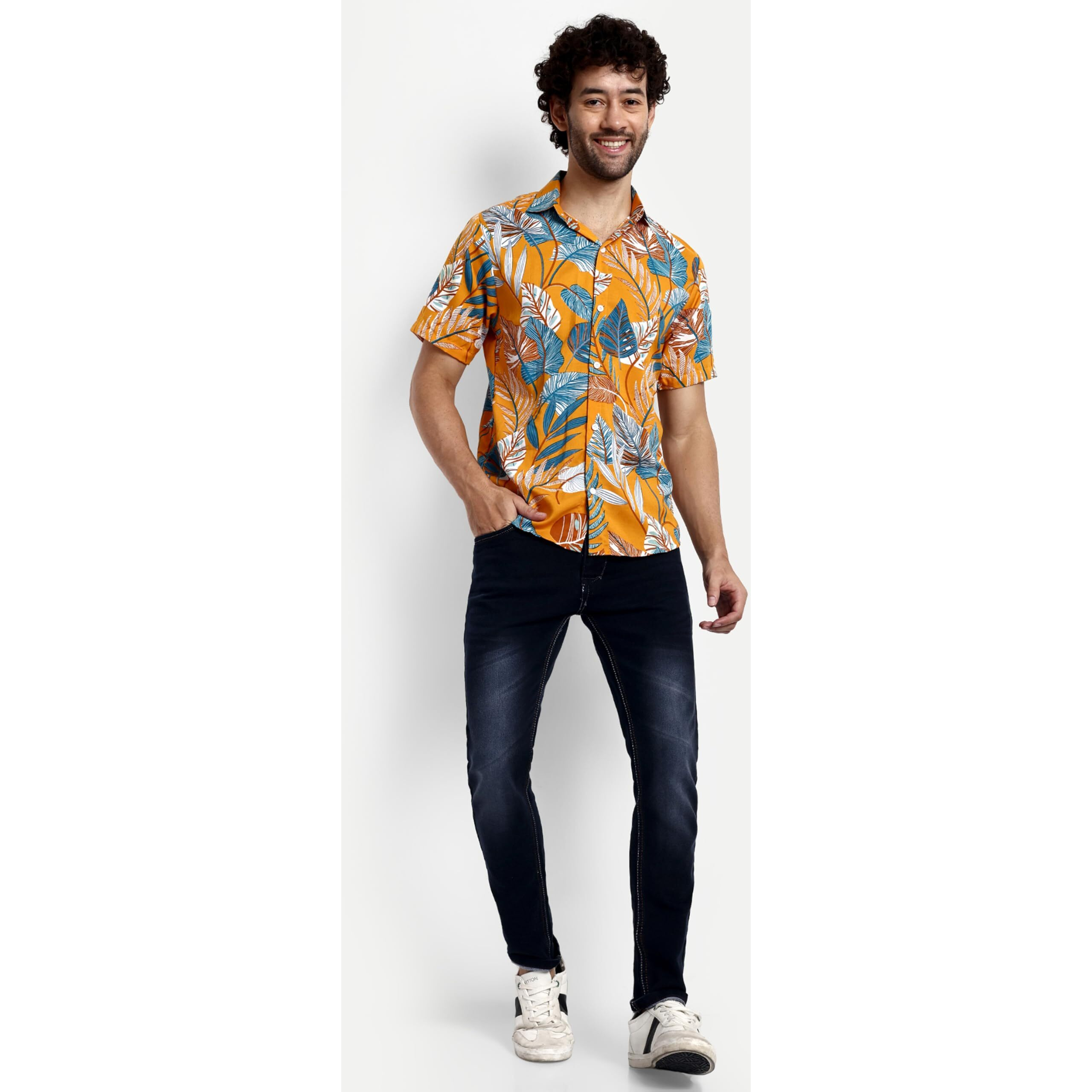 Leriya Fashion Shirts for Men || Soft Rayon Multi Printed Casual Shirts for Boys || Spread Collar || Short Sleeve || Summer Wear || Beach Wear Shirt for Men || Fancy Shirts for Men (Medium, Yellow)