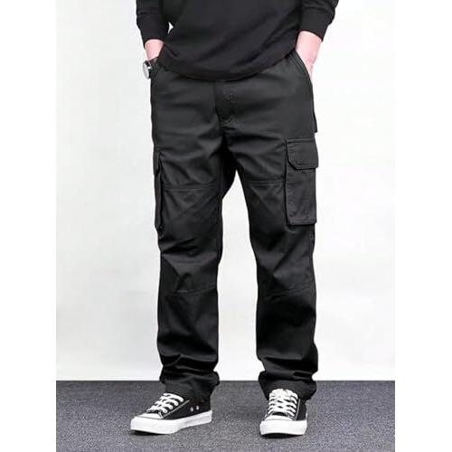 Lymio Men Cargo || Men Cargo Pants || Men Cargo Pants Cotton || Cargos for Men (Cargo-46-49) (in, Alpha, S, Black)