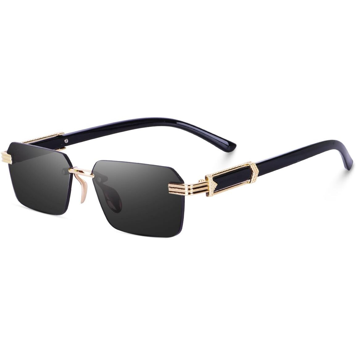 Dervin Rectangular Rimless Sunglasses for Men and Women (Black)