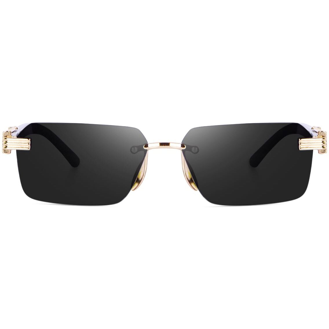 Dervin Rectangular Rimless Sunglasses for Men and Women (Black)