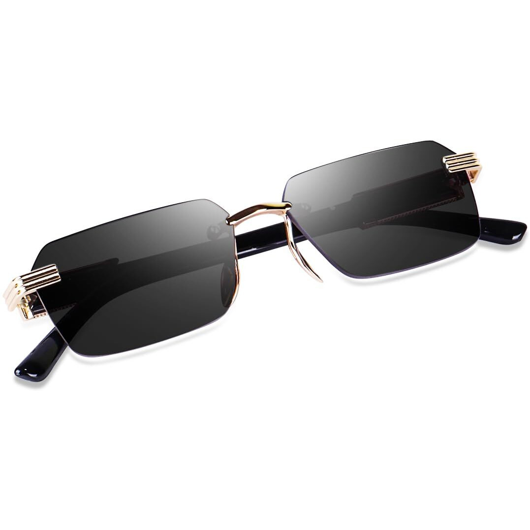 Dervin Rectangular Rimless Sunglasses for Men and Women (Black)