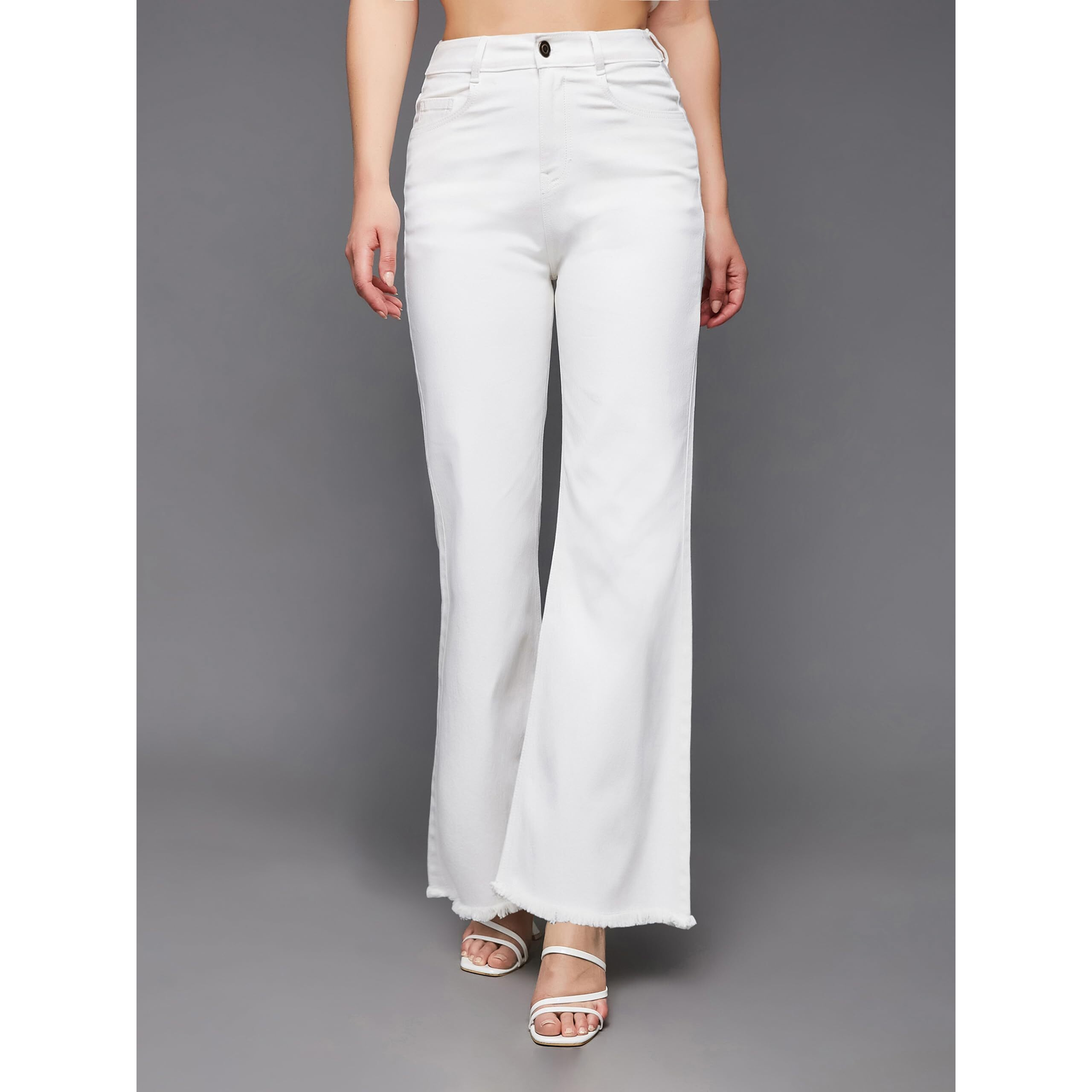 Miss Chase Women's Boot Cut High/Mid Rise Clean Look Regular/Cropped Stretchable Denim Jeans (Plus (MCSS24DEN79-03-82-34, White, 34)