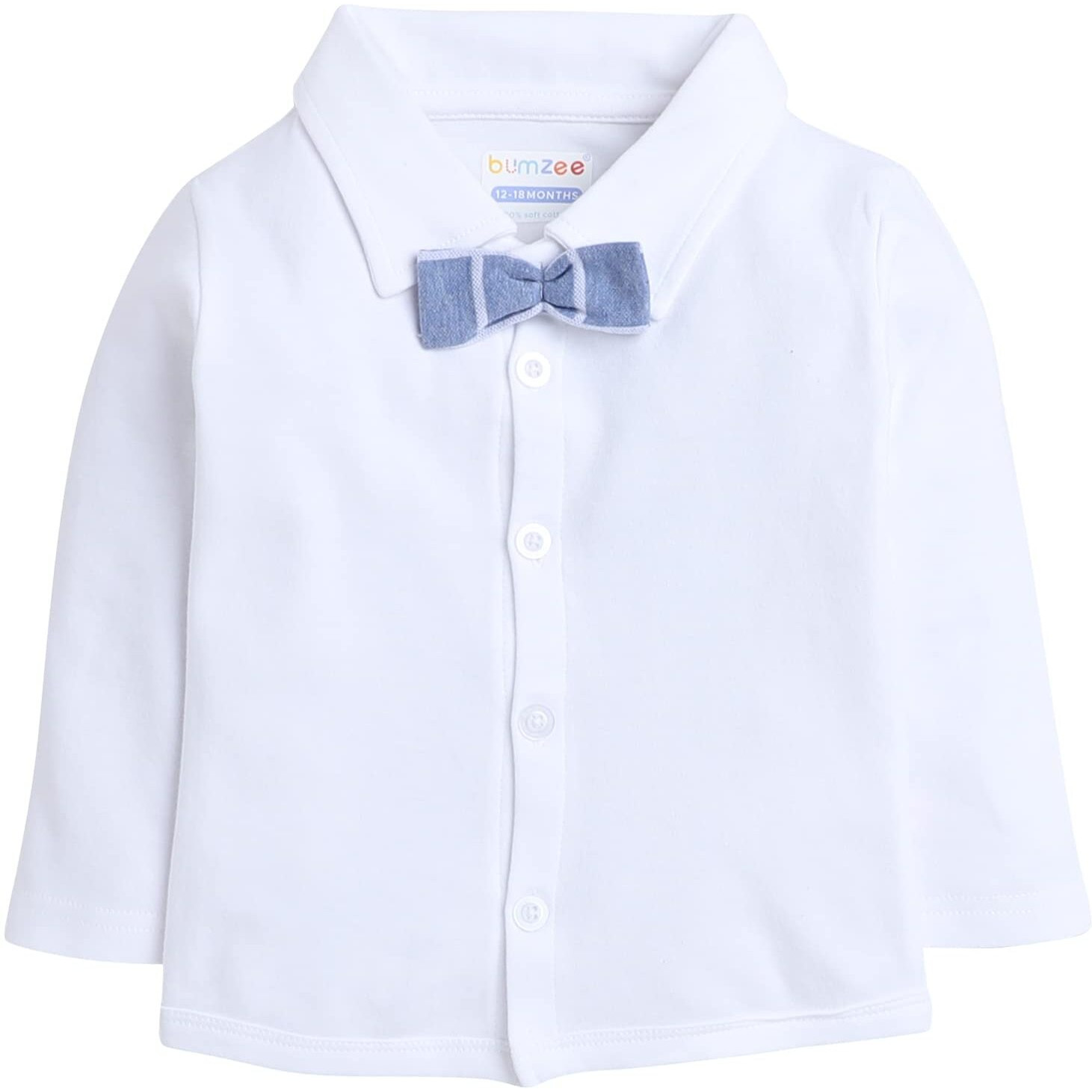 BUMZEE Unisex Cotton Sky Blue & White Boys Full Sleeves Shirt Waistcoat & Pant Set with Applique Bow Age-18-24 Months (Peb8051E-Sbl.Wht)