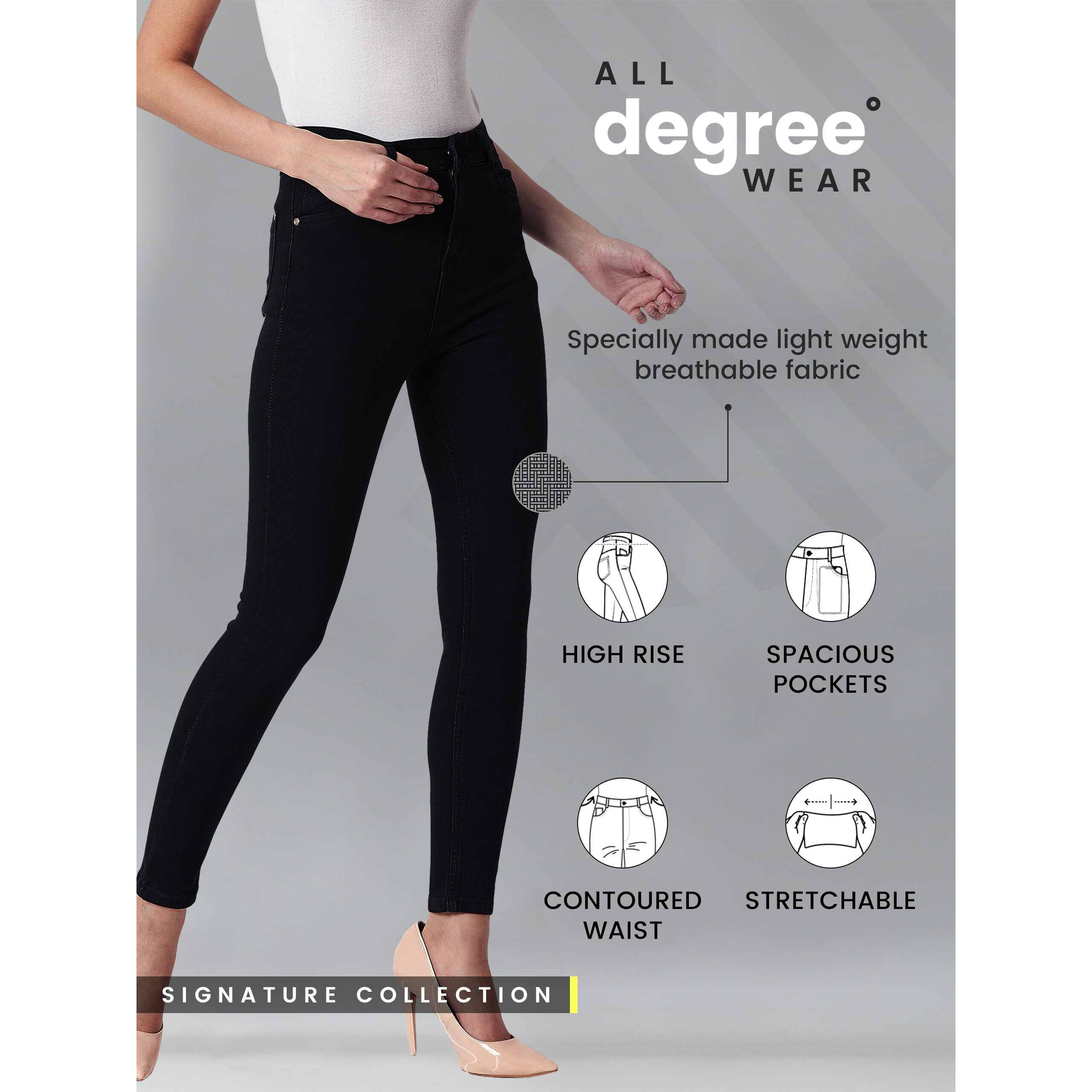 Dolce Crudo Women's Black Skinny Fit High Rise Clean Look Regular Length Clean Look Stretchable Denim Jeans(DOAW18DEN02-79-62-34,Black,34)