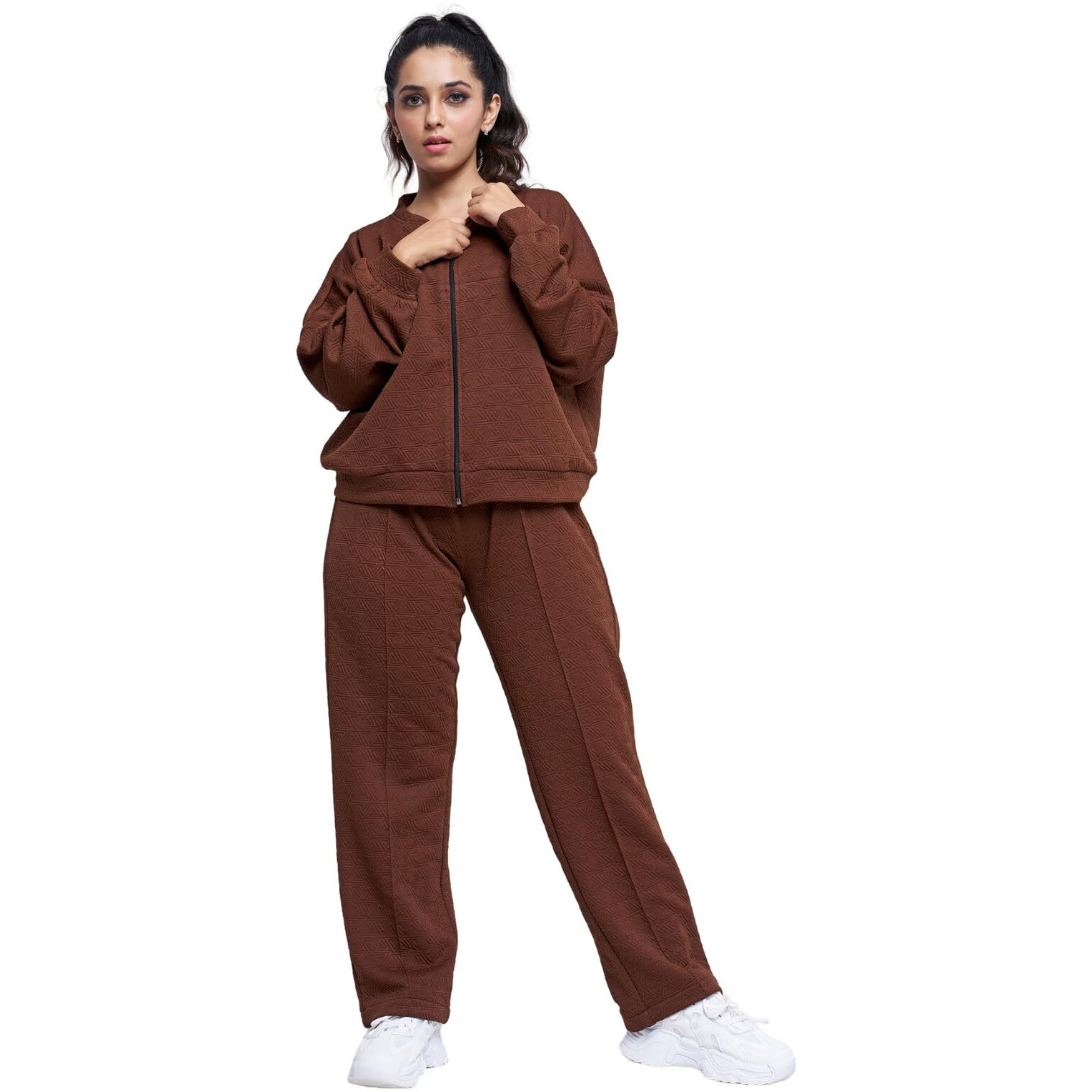 GRECIILOOKS Cotton Regular Woolen Co Ord Hoodie Set for Women Winter Wear | Full Sleeve (GL-W2070&TR1038_Brown