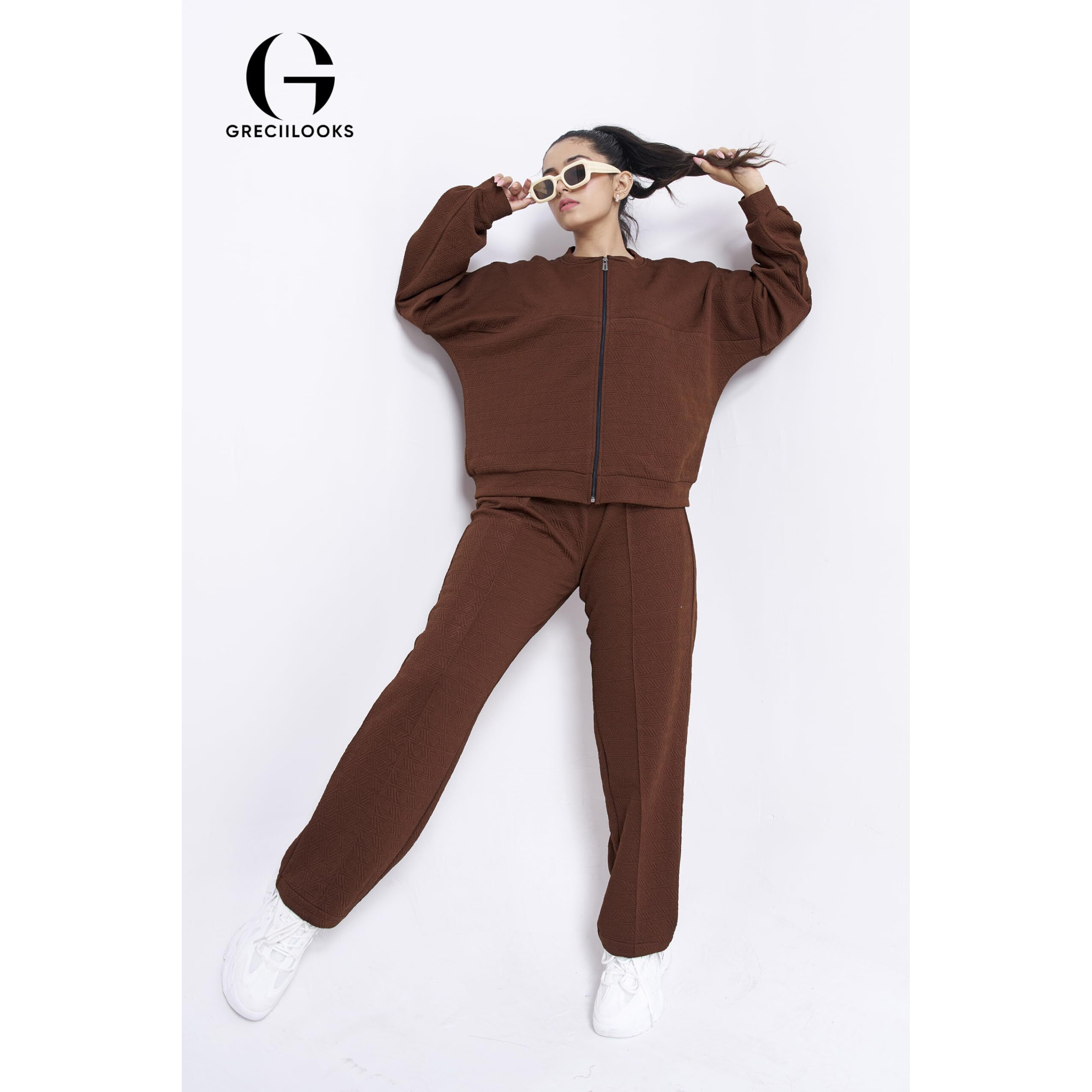 GRECIILOOKS Cotton Regular Woolen Co Ord Hoodie Set for Women Winter Wear | Full Sleeve (GL-W2070&TR1038_Brown