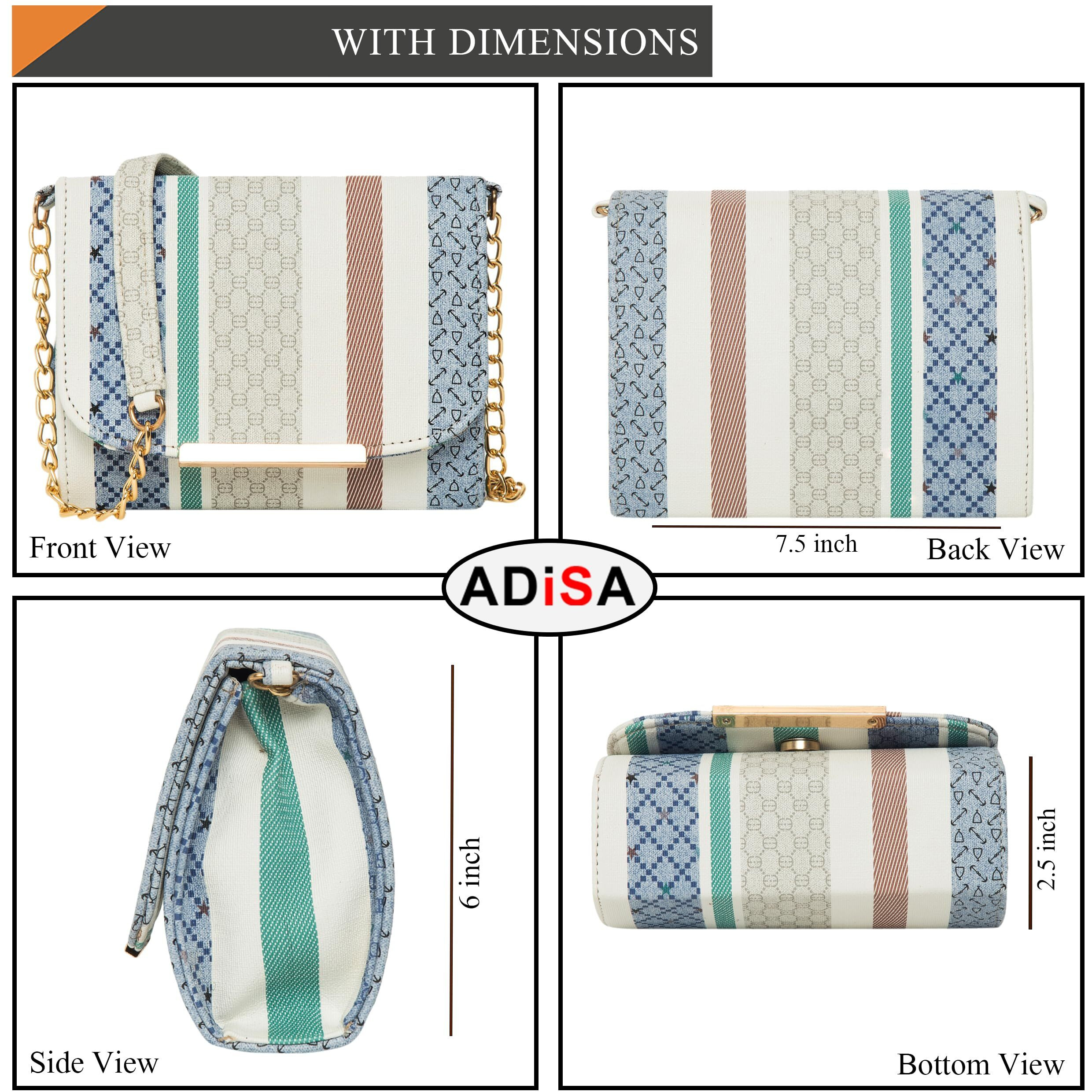 ADISA Women Girls Stripes Cross Body Sling Bag (SL5100-GRN_Green)