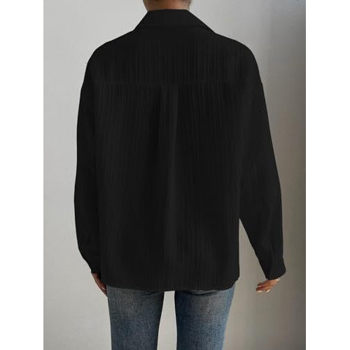 GRECIILOOKS Solid Regular Fit Long Tops Oversized Shirt for Women (GL-W1929_Black M)