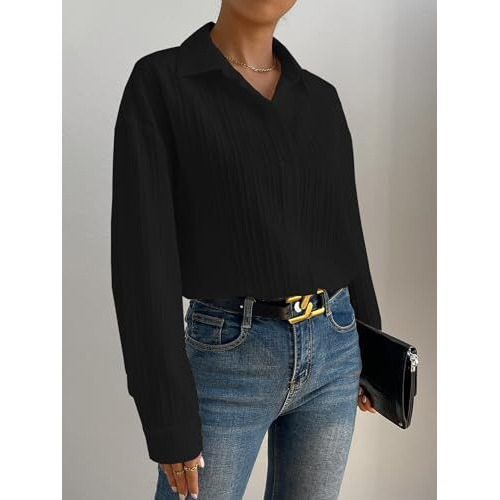 GRECIILOOKS Solid Regular Fit Long Tops Oversized Shirt for Women (GL-W1929_Black M)