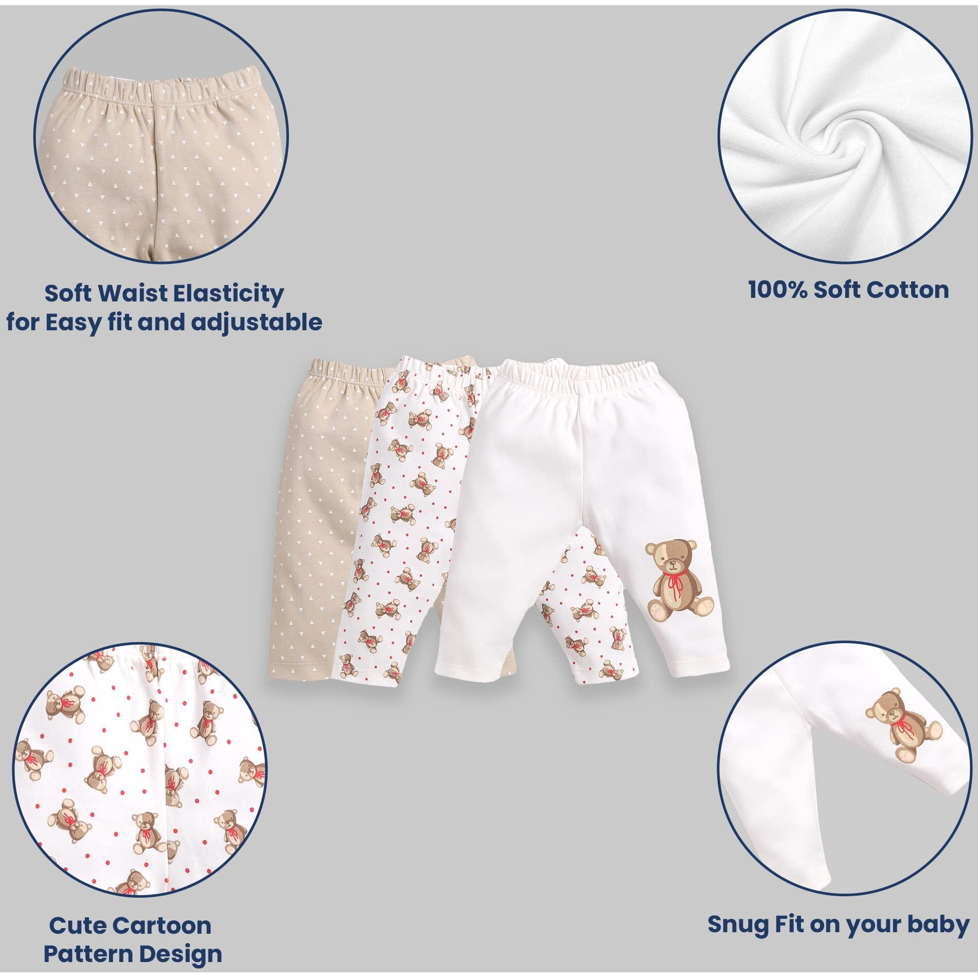 BABY GO Comfortable Set of 3 Pyjamas for Babies (3-6M, BEIGE1)