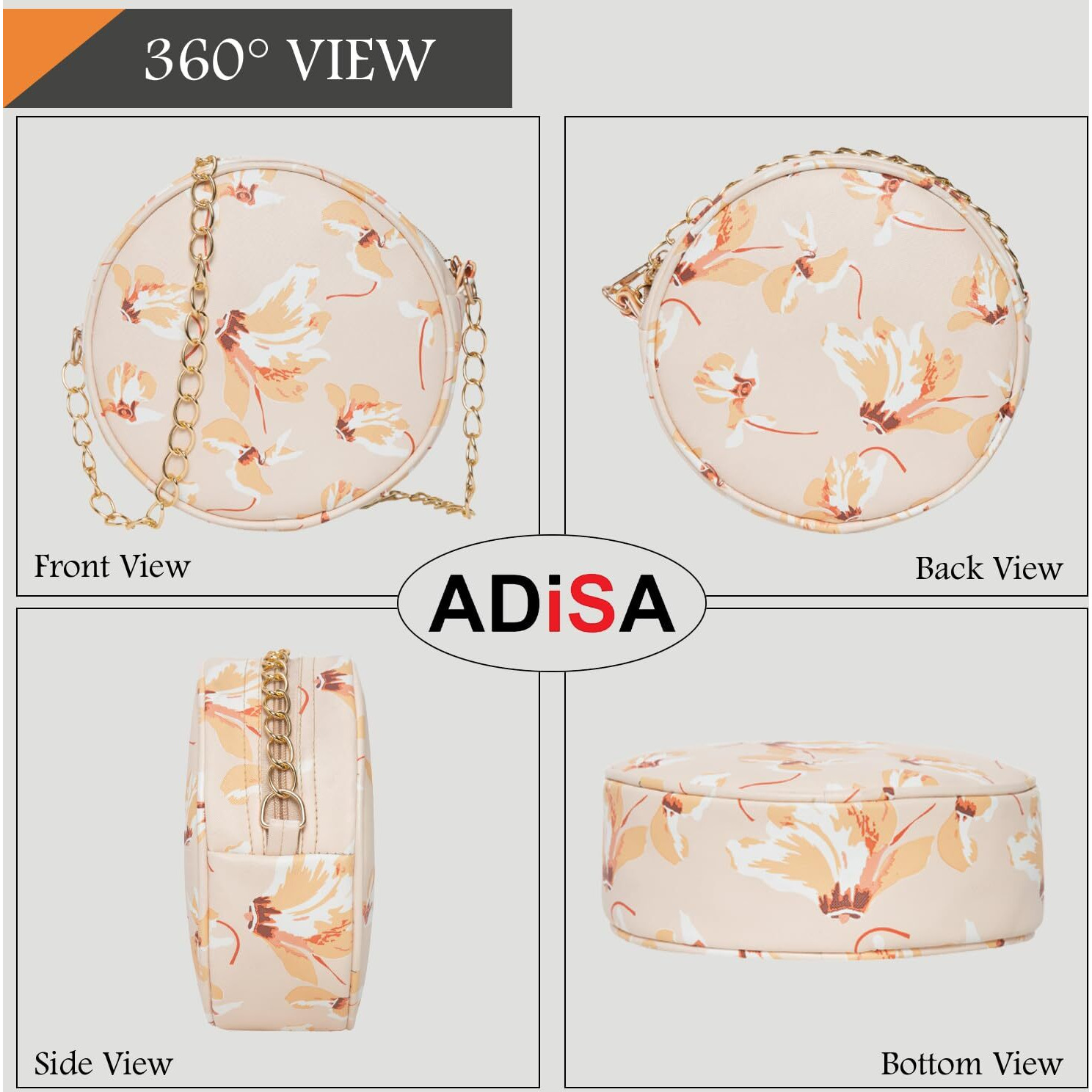 ADISA Women Girls Floral Print Round Sling Bag (SL5073-CRE_Cream)