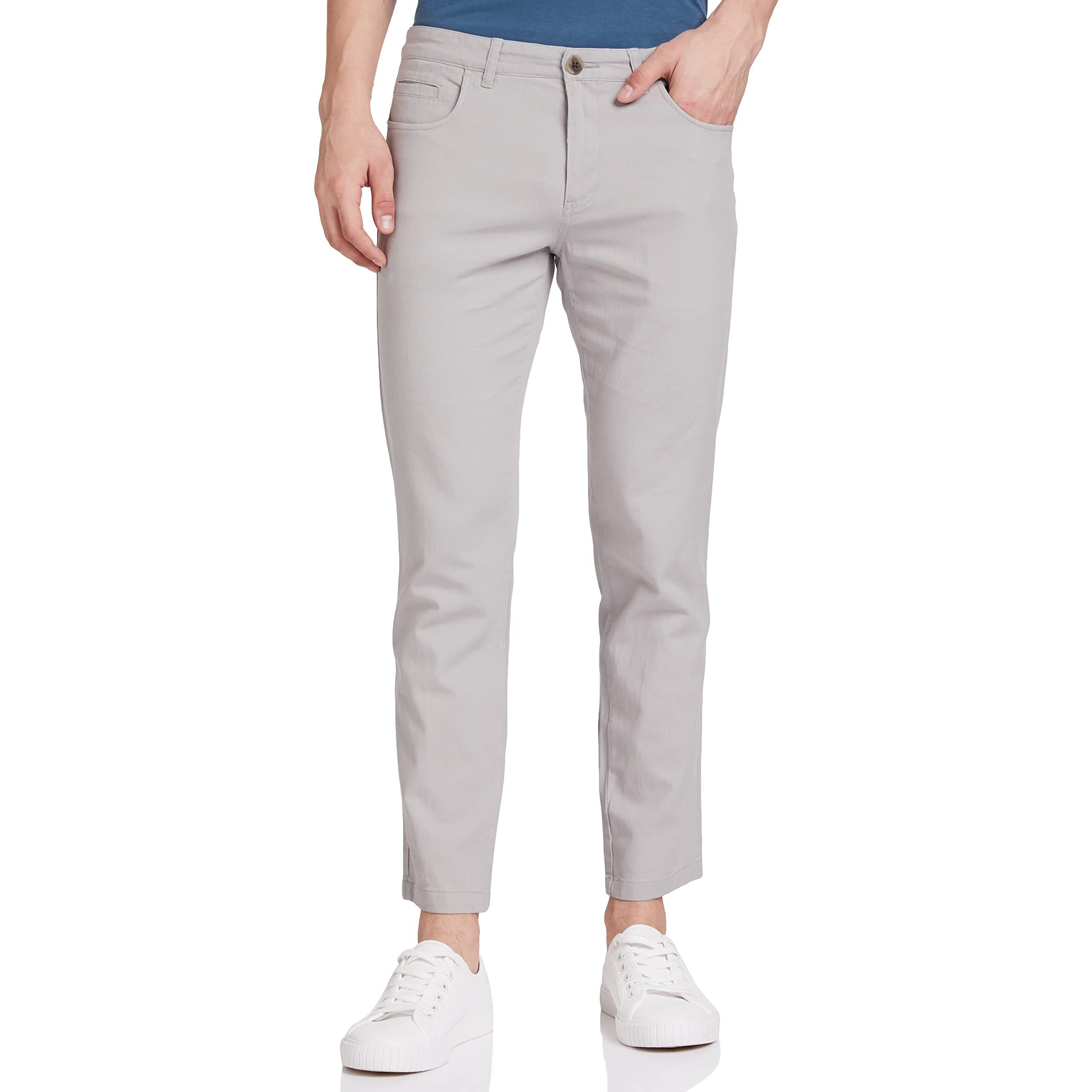 Amazon Brand - Symbol Men's Stretchable Casual Pants | Scoop Pocket Chinos | Trousers (Slim Fit) (Light Grey_34)