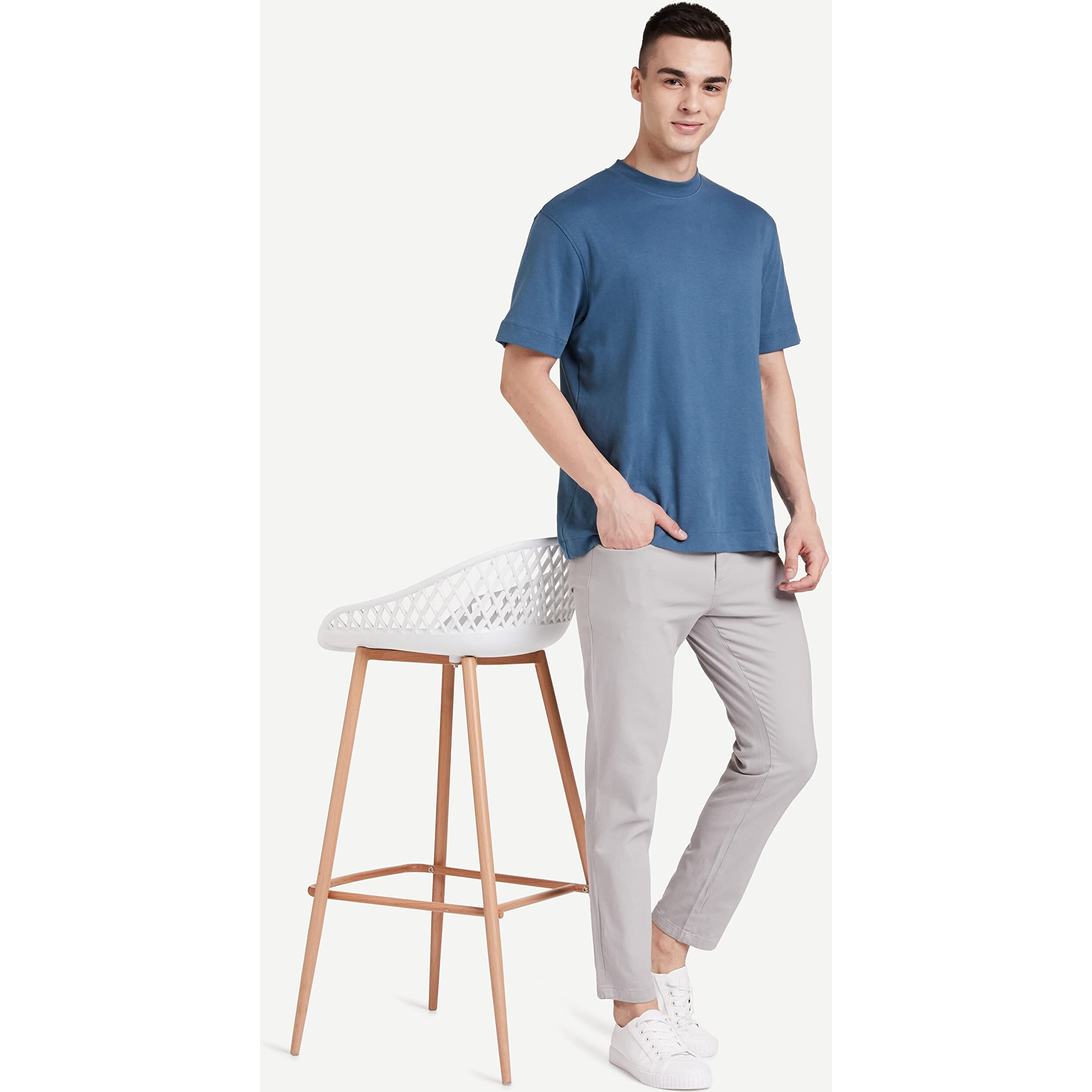 Amazon Brand - Symbol Men's Stretchable Casual Pants | Scoop Pocket Chinos | Trousers (Slim Fit) (Light Grey_34)