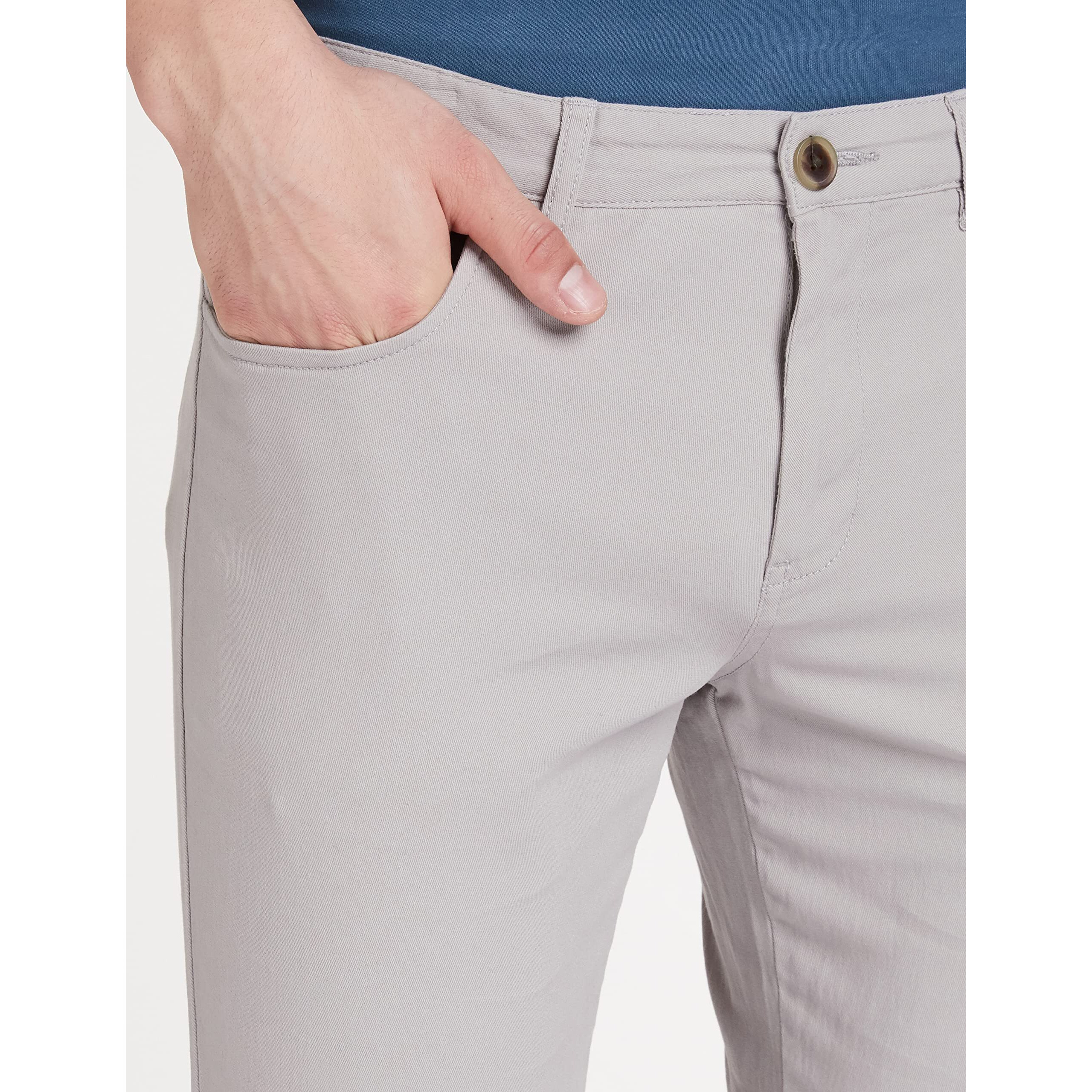 Amazon Brand - Symbol Men's Stretchable Casual Pants | Scoop Pocket Chinos | Trousers (Slim Fit) (Light Grey_34)