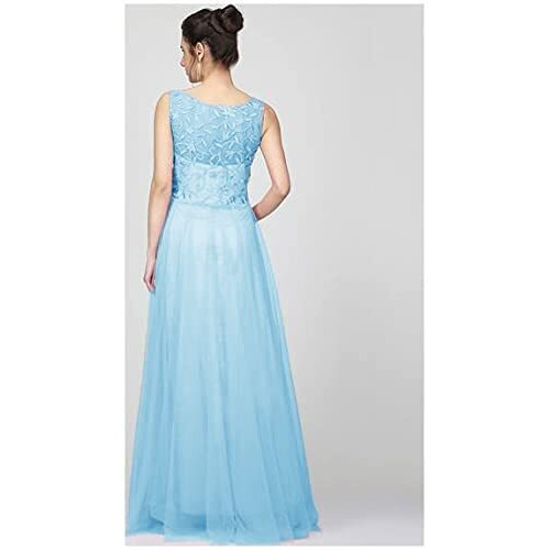 PATLANI Women's Net Fit and Flare Knee-Length Dress (All Over-New_Light Blue Small